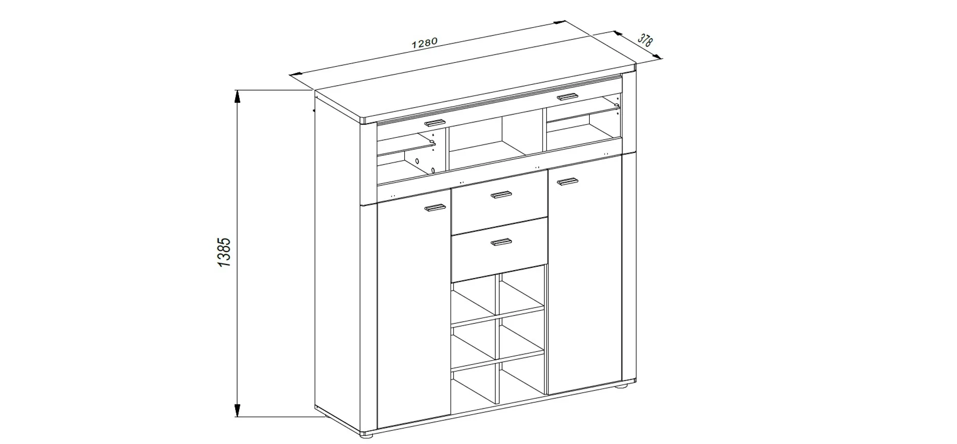 Highboard - mit Beleuchtung, B ca. 128 cm, Eiche Nachbildung, Eiche dunkel Nachbildung Highboard - mit Beleuchtung, B ca. 128 cm, Eiche Nachbildung, Eiche dunkel Nachbildung