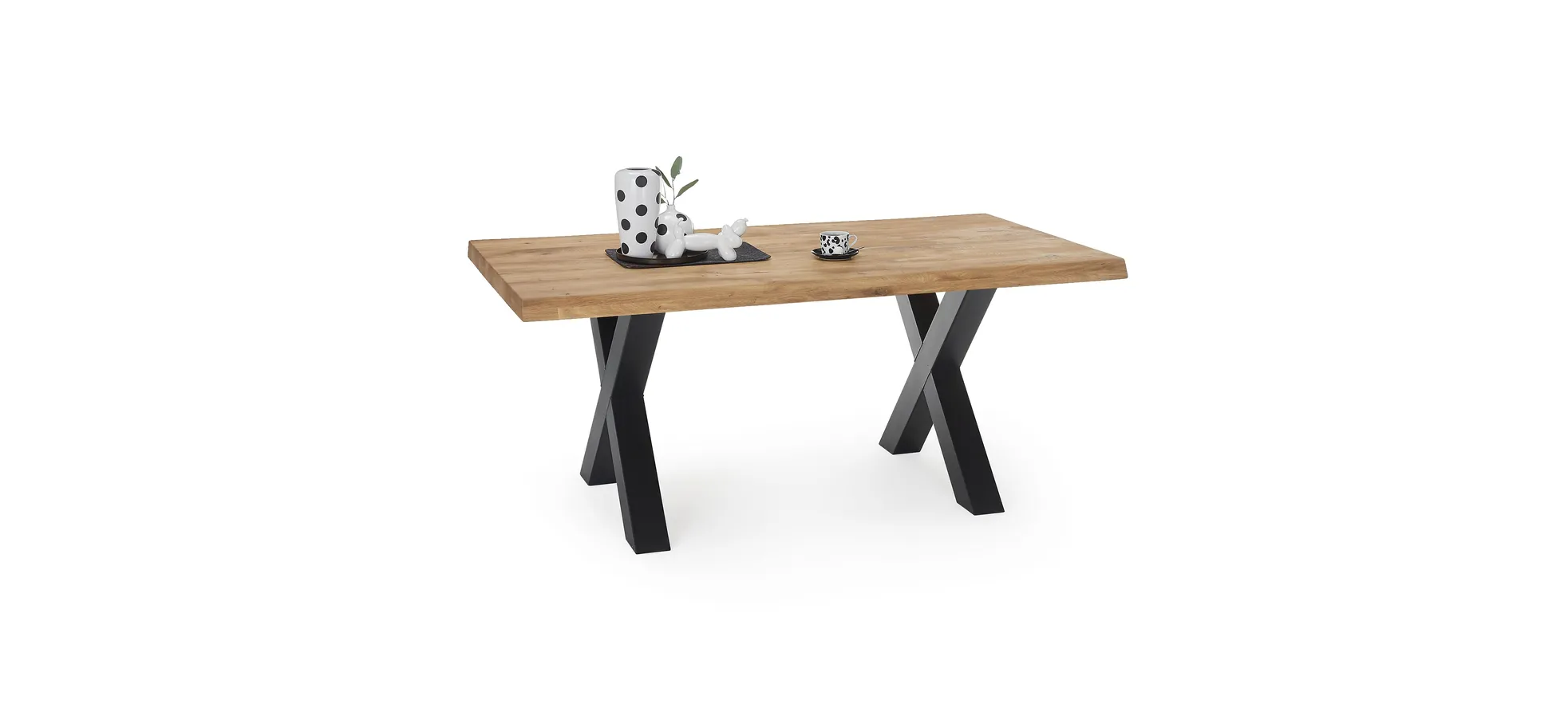 Esstisch - LB ca. 160x90 cm, Wildeiche massiv geölt, Baumkante, Schwarz
