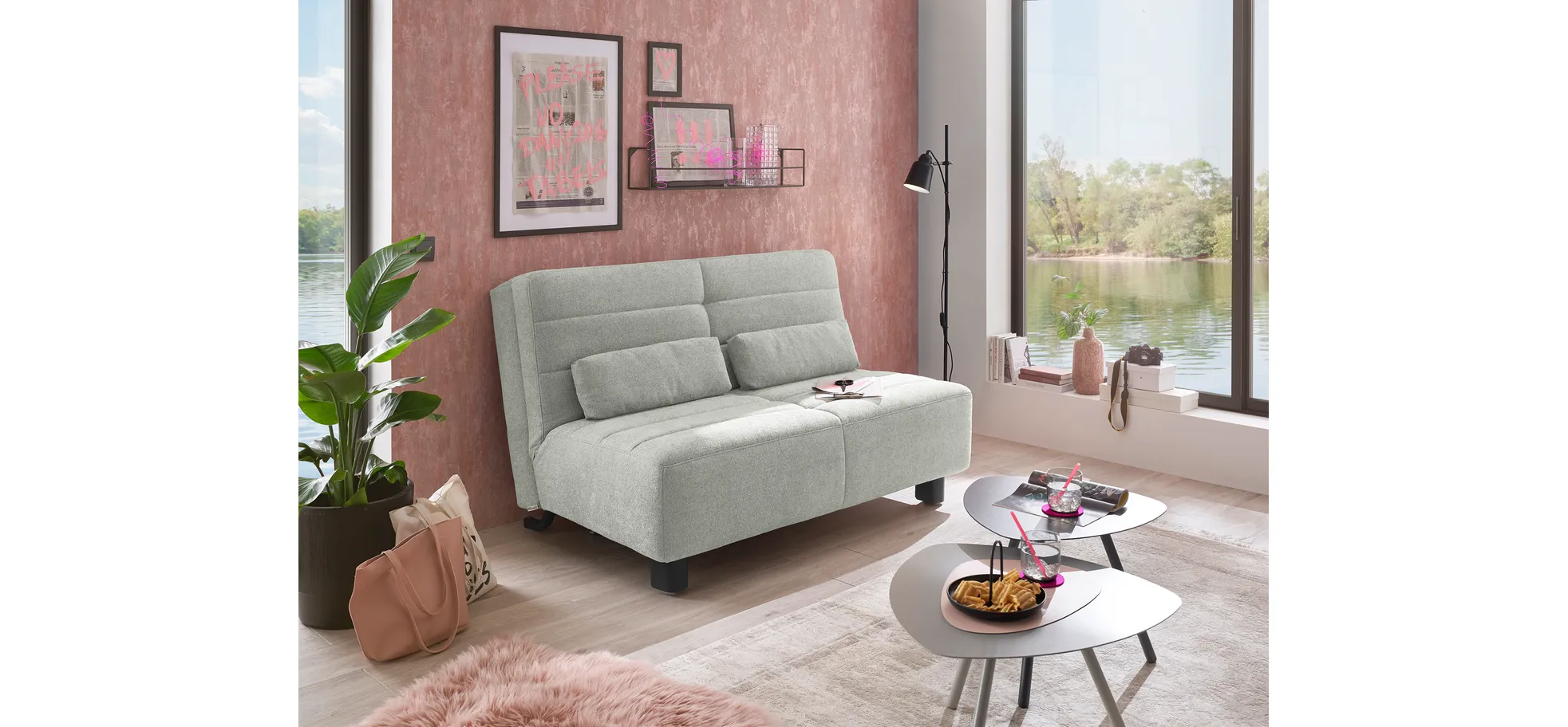  Faltsofa Easy - 2-Sitzer ohne Armlehne, ca. 140 cm inkl. Schlaffunktion, Stoff, Grau