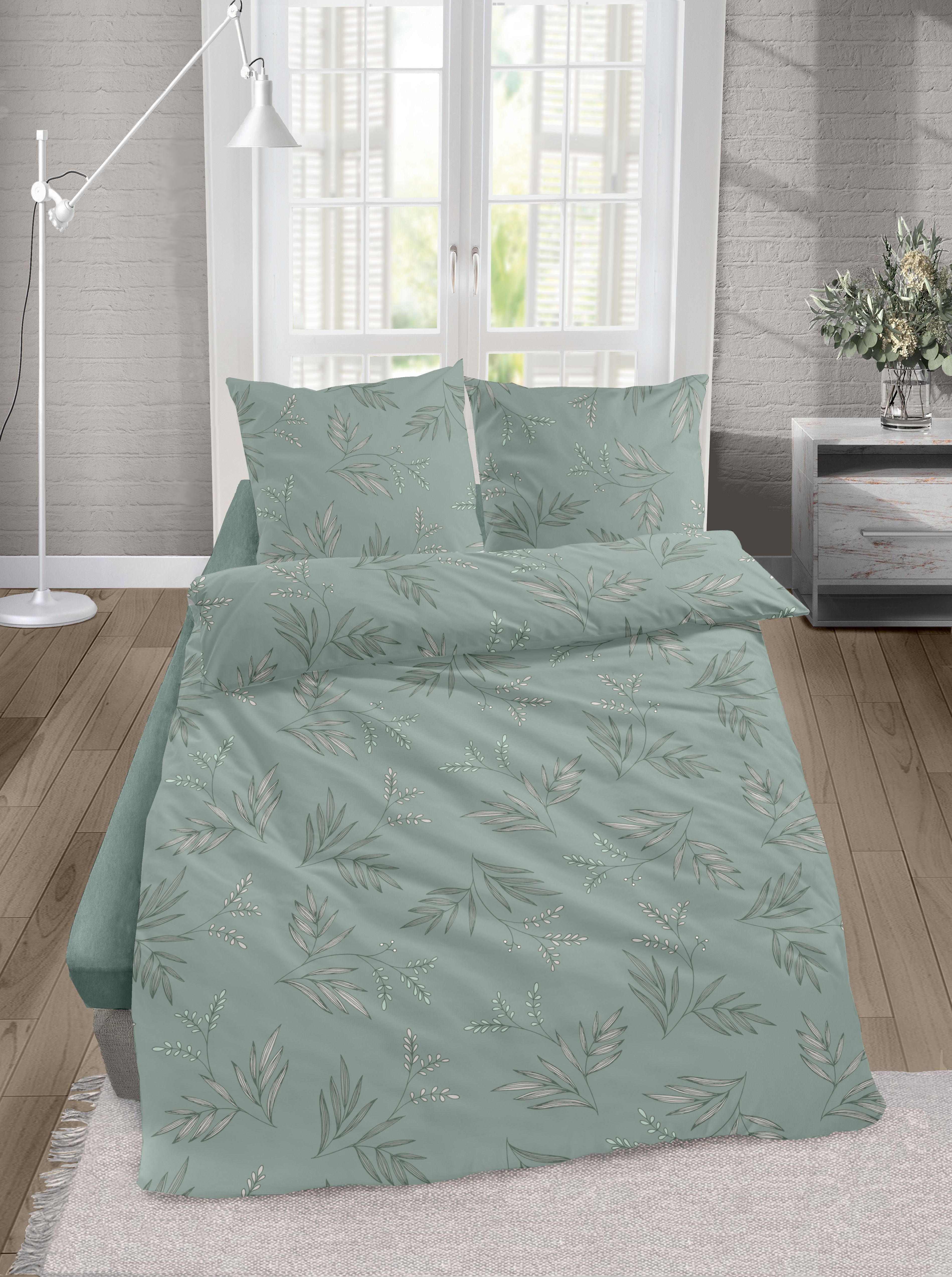 CASEA Mako-Satin-Bettwäsche - Miamis,155x220cm, salbeigrün