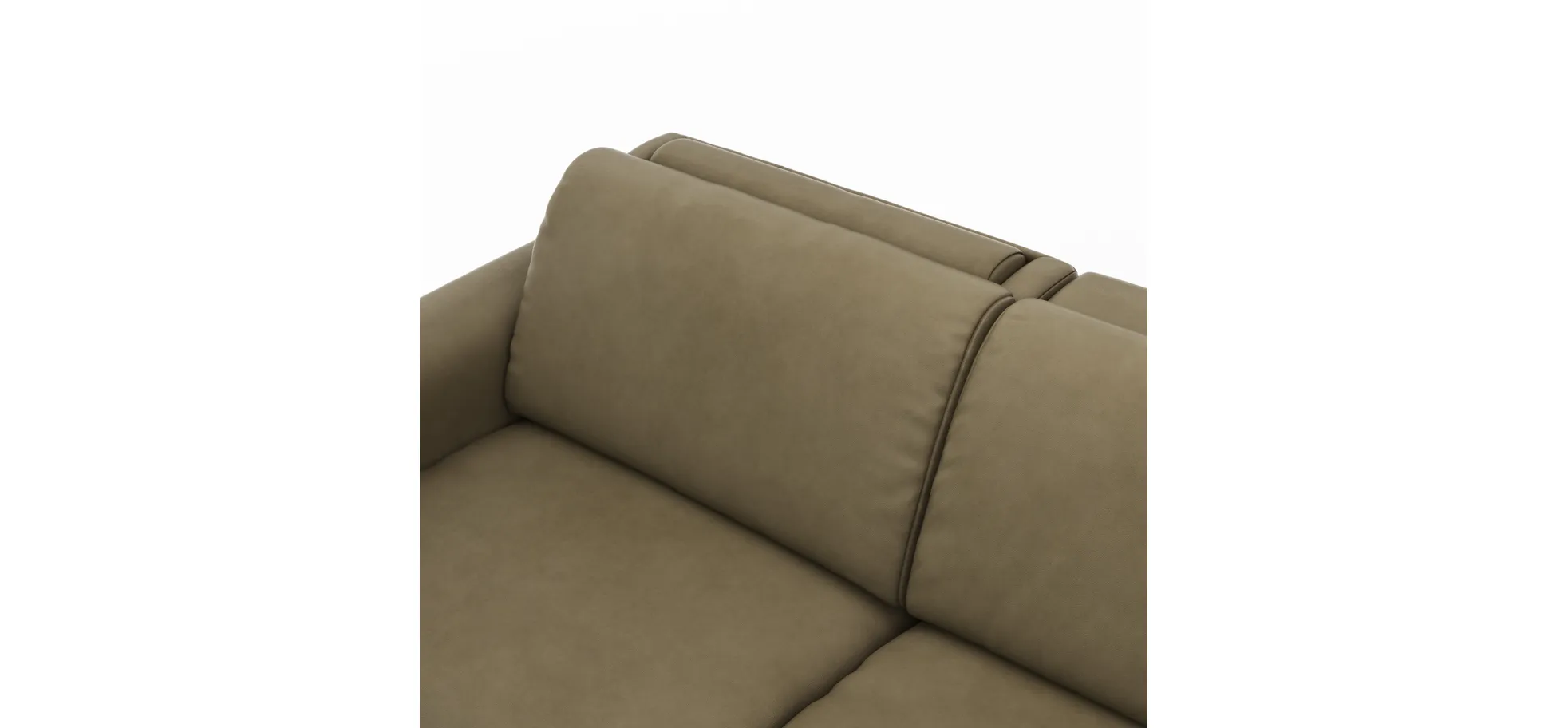 Ecksofa Mendoza - 2,5-Sitzer mit Longchair rechts, Relaxfunktion motorisch, Bettkasten, Leder, Braungrün