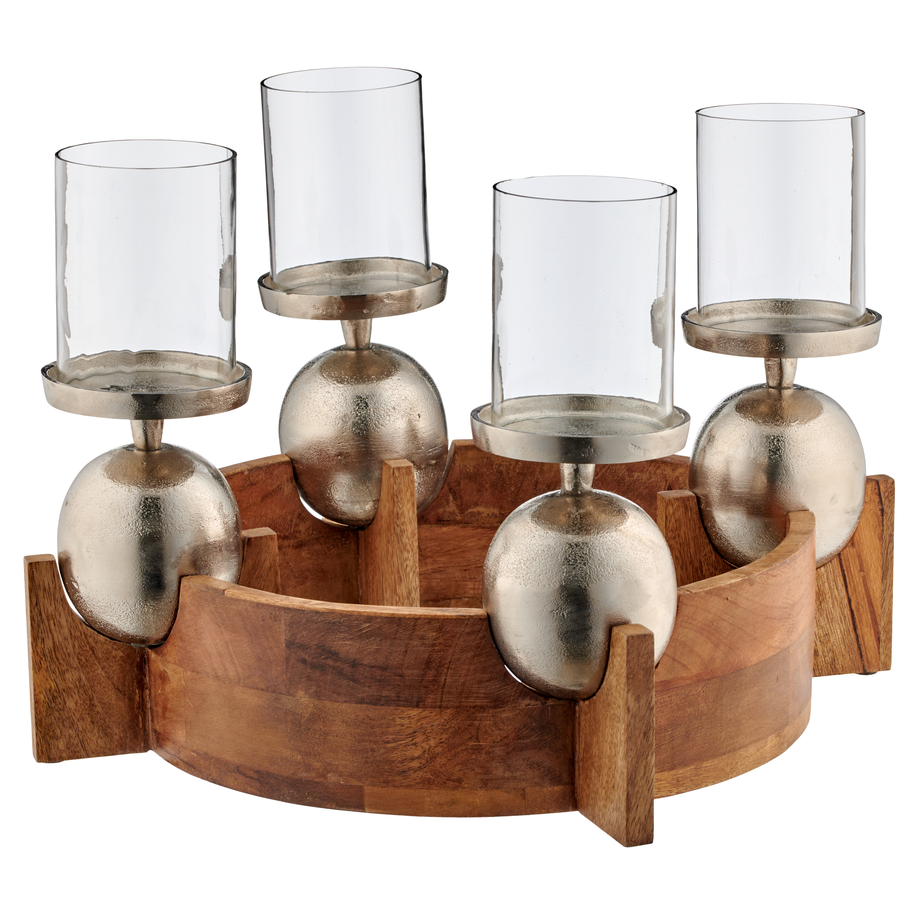 Kerzenständer Kranz,  4-Flg. - alu/holz natur, glasaufsatz, 32x27cm Kerzenständer Kranz,  4-Flg. - alu/holz natur, glasaufsatz, 32x27cm