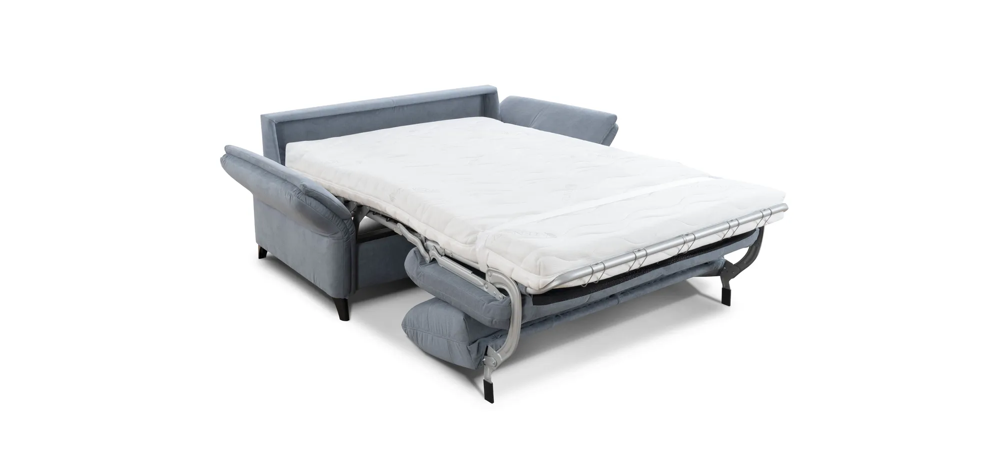 Sofa - 2,5-Sitzer mit Schlaffunktion, Armlehne verstellbar, Stoff, Graublau