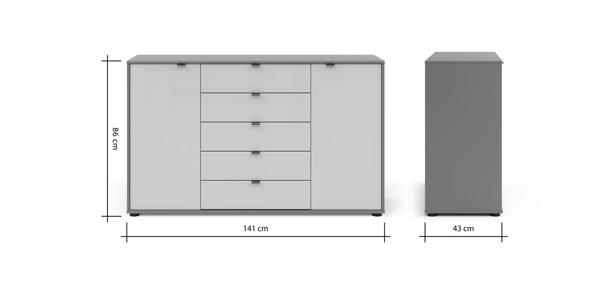 Kommode Marbella - Lack, Grau, Glas, Weiß