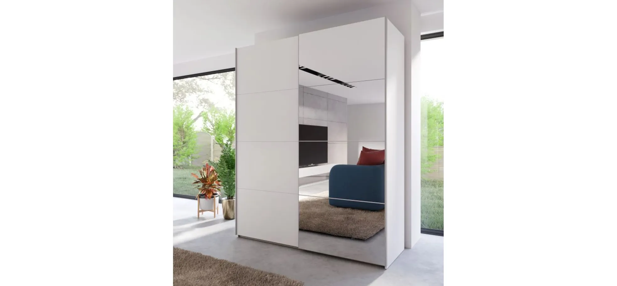 Schwebetürenschrank FREDDY 2- B ca. 170 cm, Weiß, Spiegel