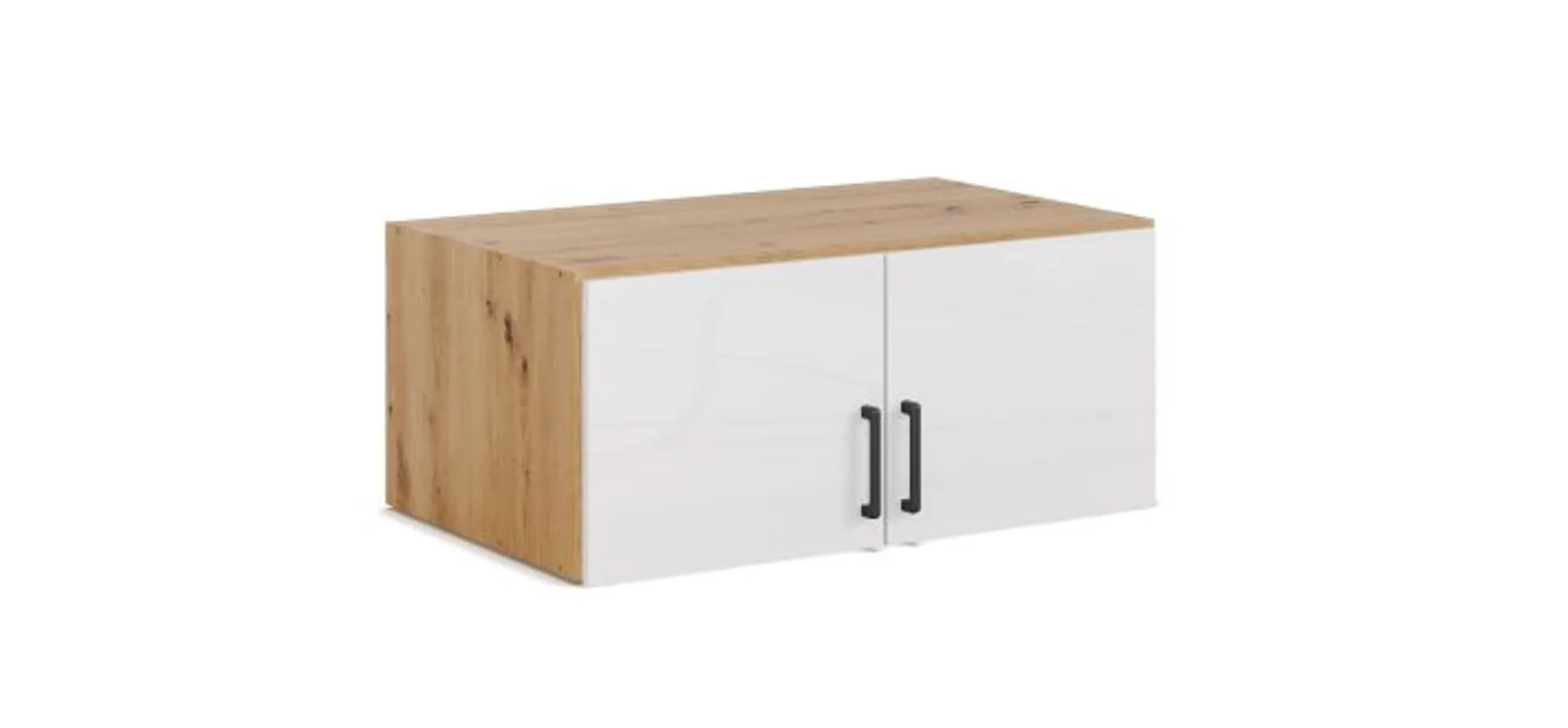 Aufsatzschrank RHONDA- B ca. 91 cm, Eiche Dekor, Weiß, Hochglanz