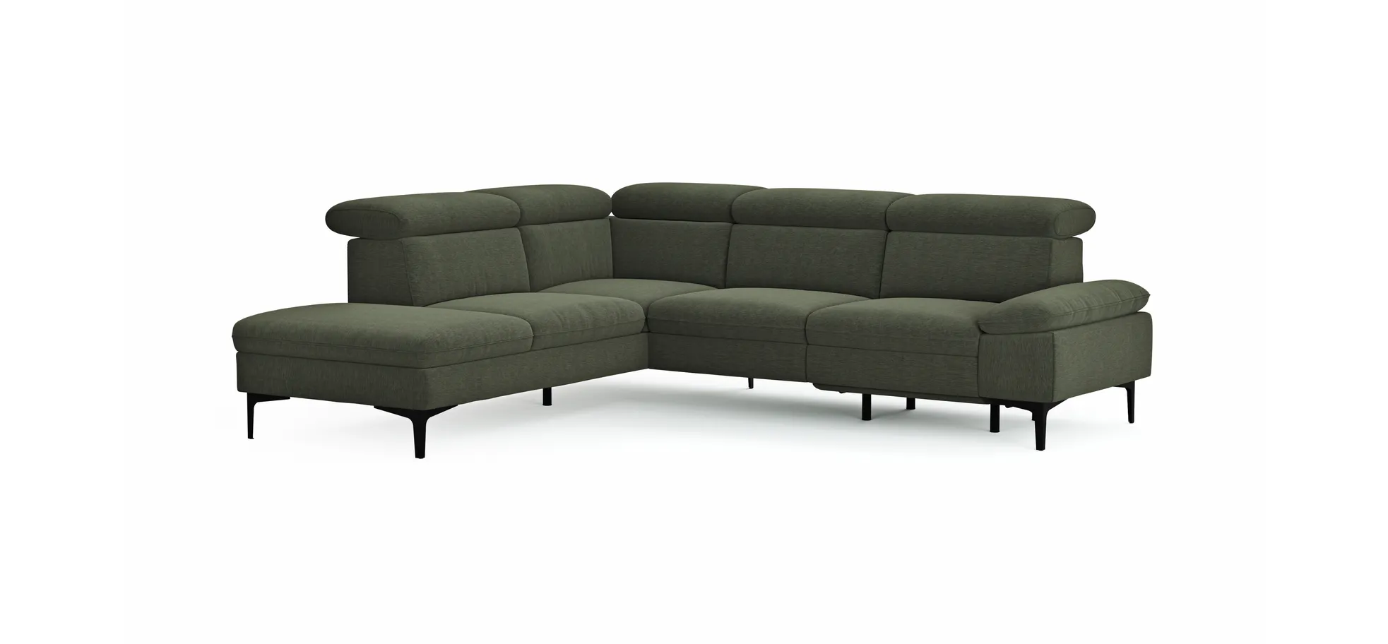 Ecksofa Felipa - Ecke links mit 2,5-Sitzer inkl. Armlehne verstellbar und Rückenlehne/Sitztiefe verstellbar (motorisch), Stoff, Dunkelgrün