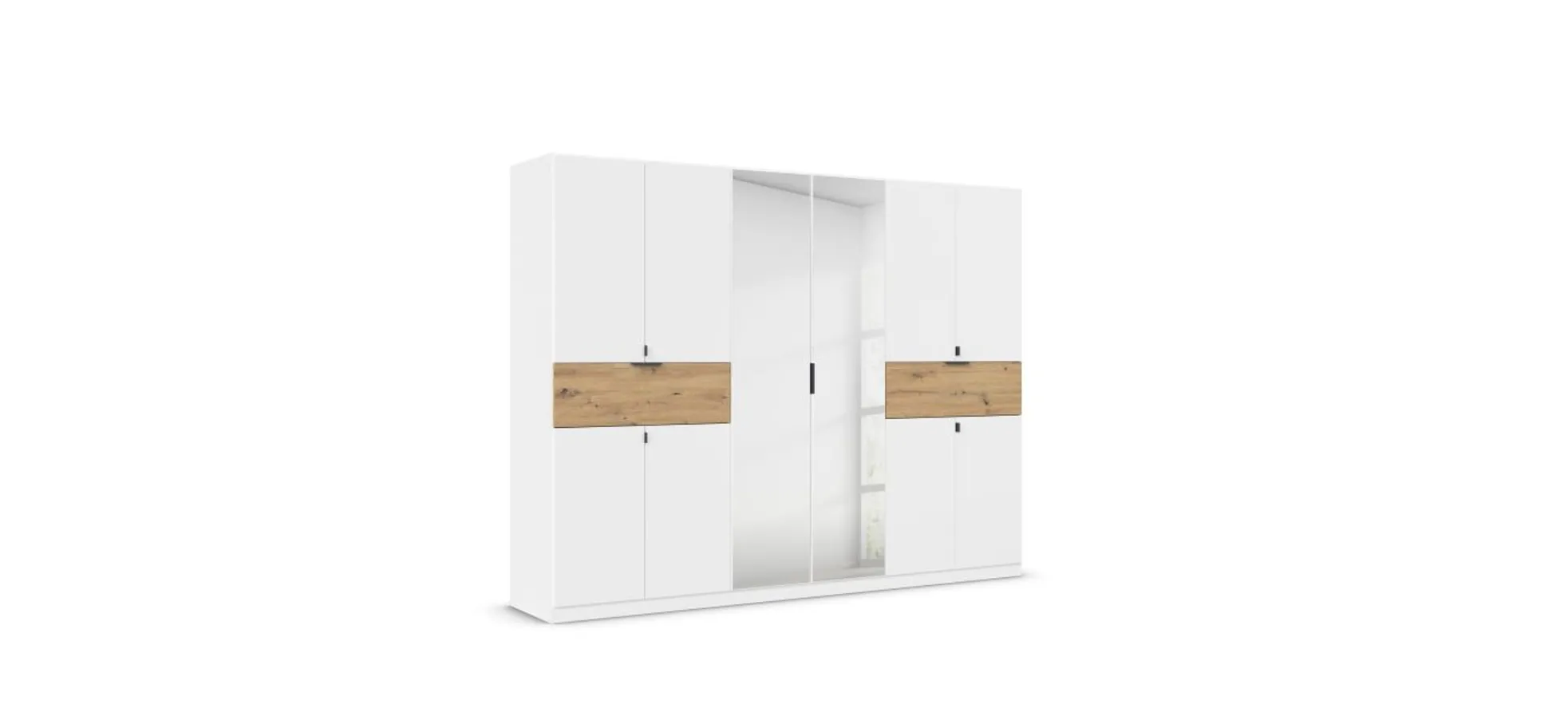Drehtürenschrank- B ca. 271 cm, Weiß, Eiche Dekor, Spiegel