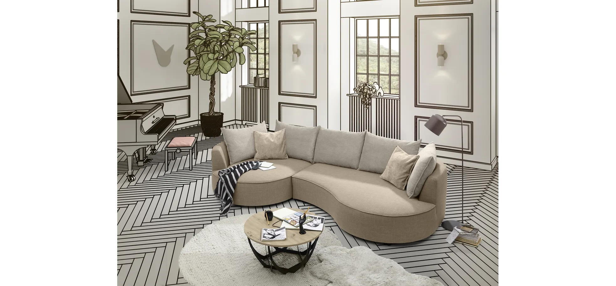 Couchtisch, Dekor Artisaneiche, Ø 80 cm - Maylea