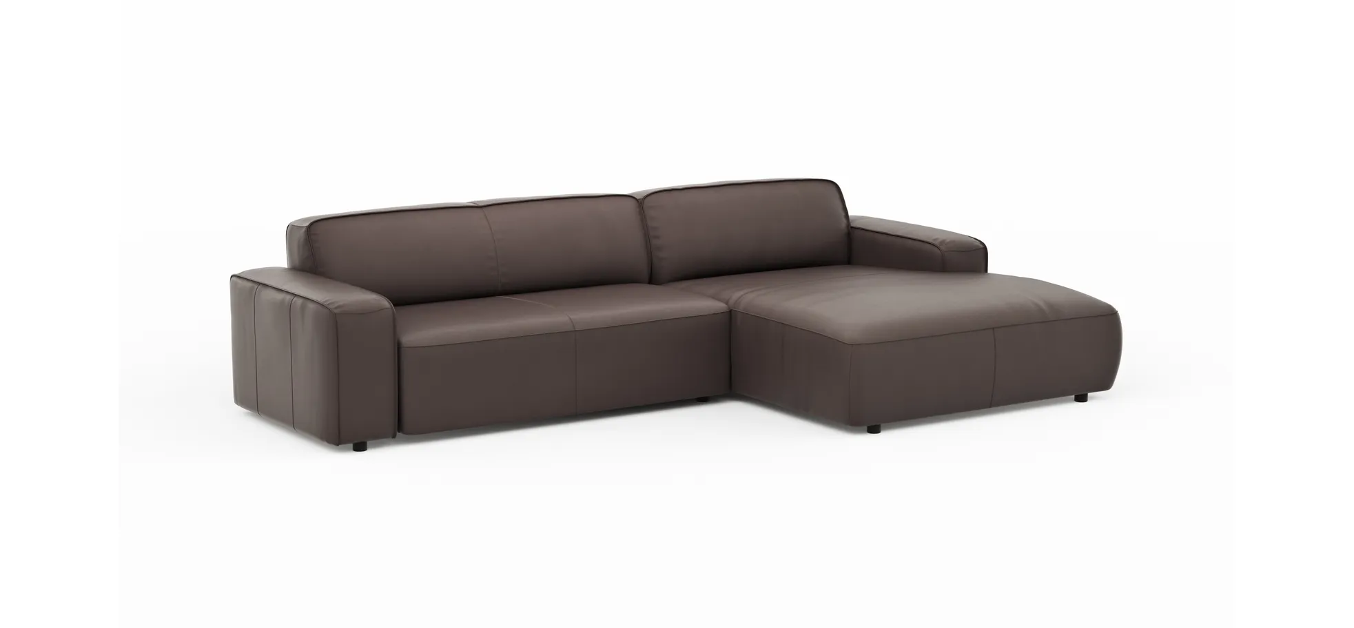 Ecksofa Denver - 2,5-Sitzer mit Longchair rechts, groß, Leder, Mocca