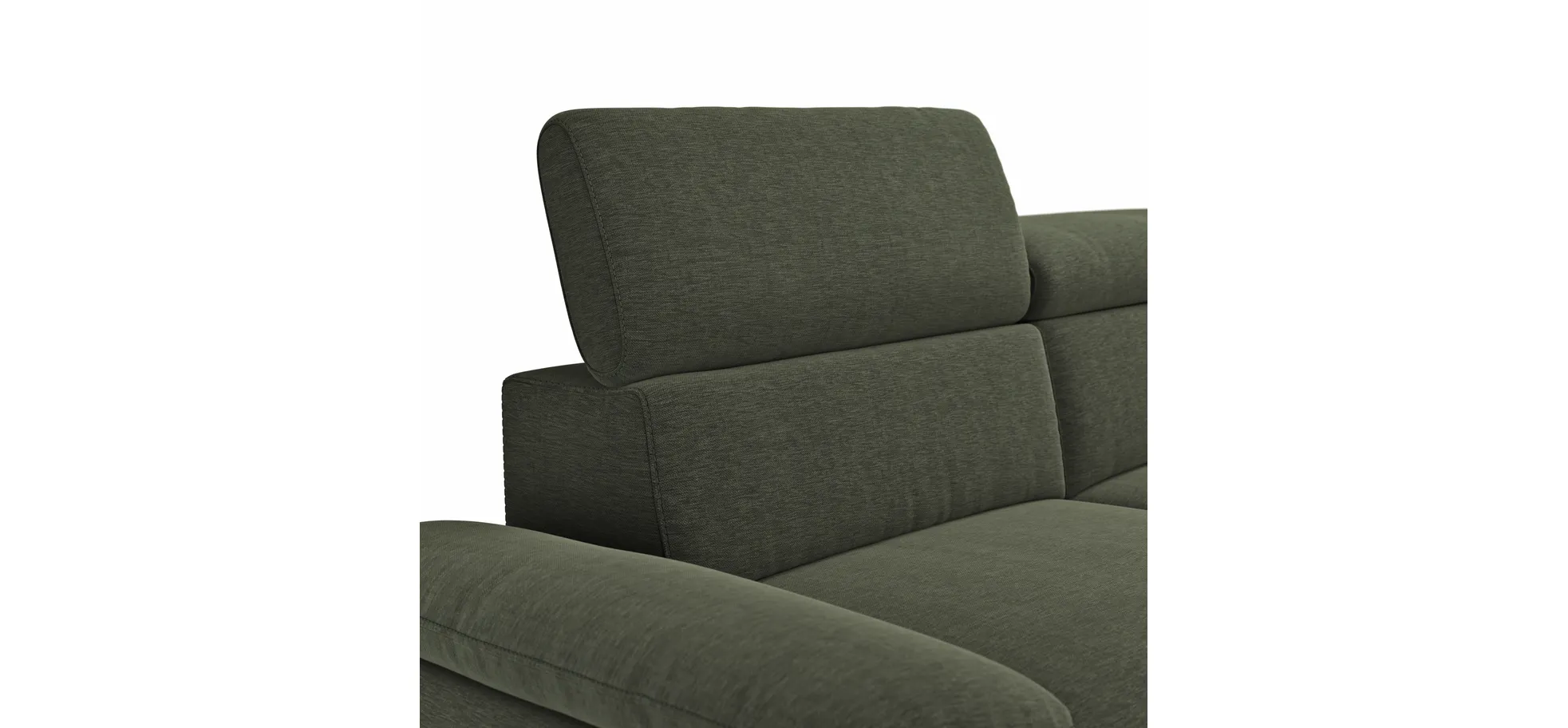 Ecksofa Felipa - 2,5-Sitzer mit Longchair rechts inkl. Kopfteil verstellbar, Stoff, Dunkelgrün