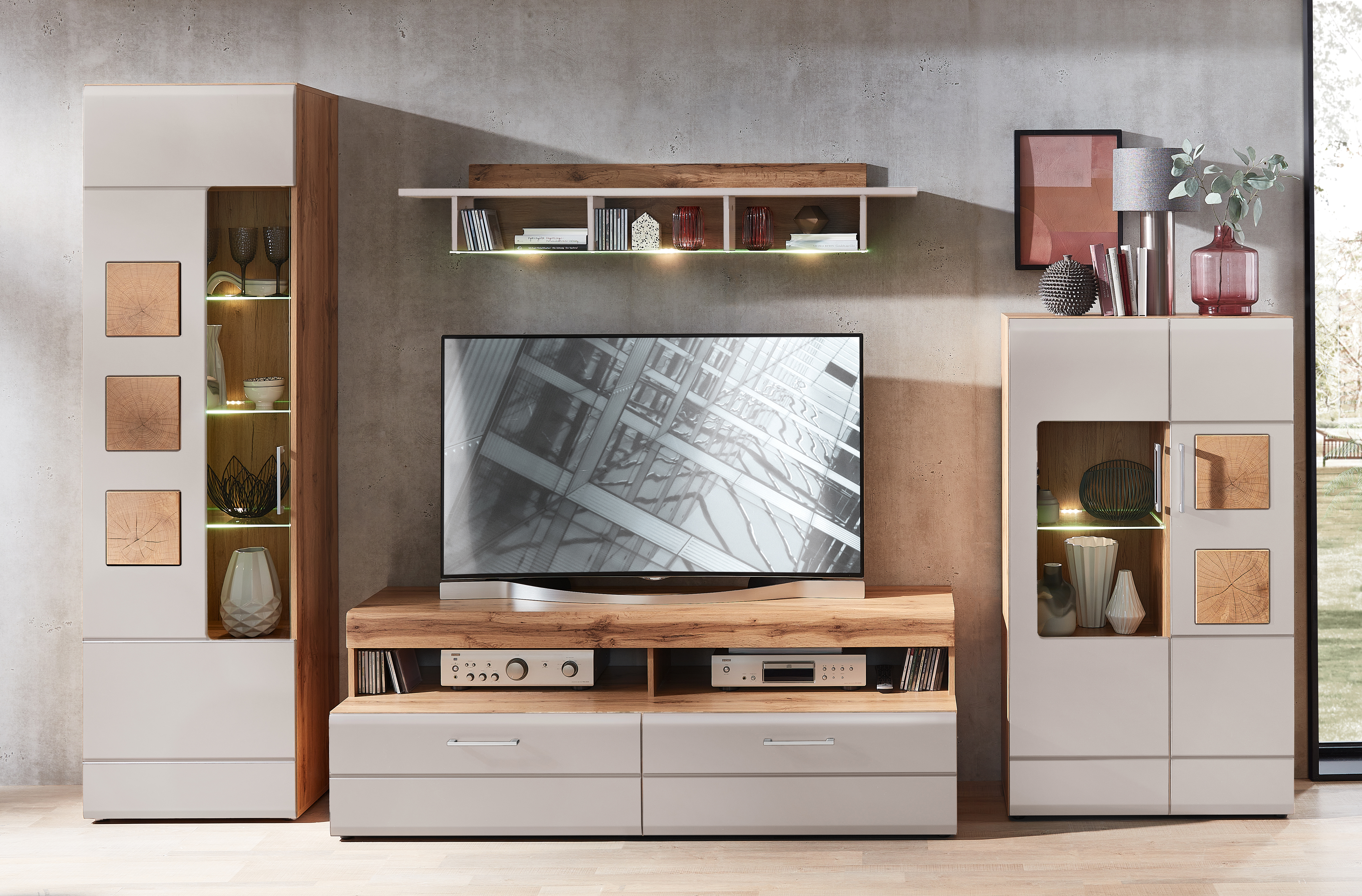 Wohnwand, Eiche Altholz/Cashmere - MyStyle 1060