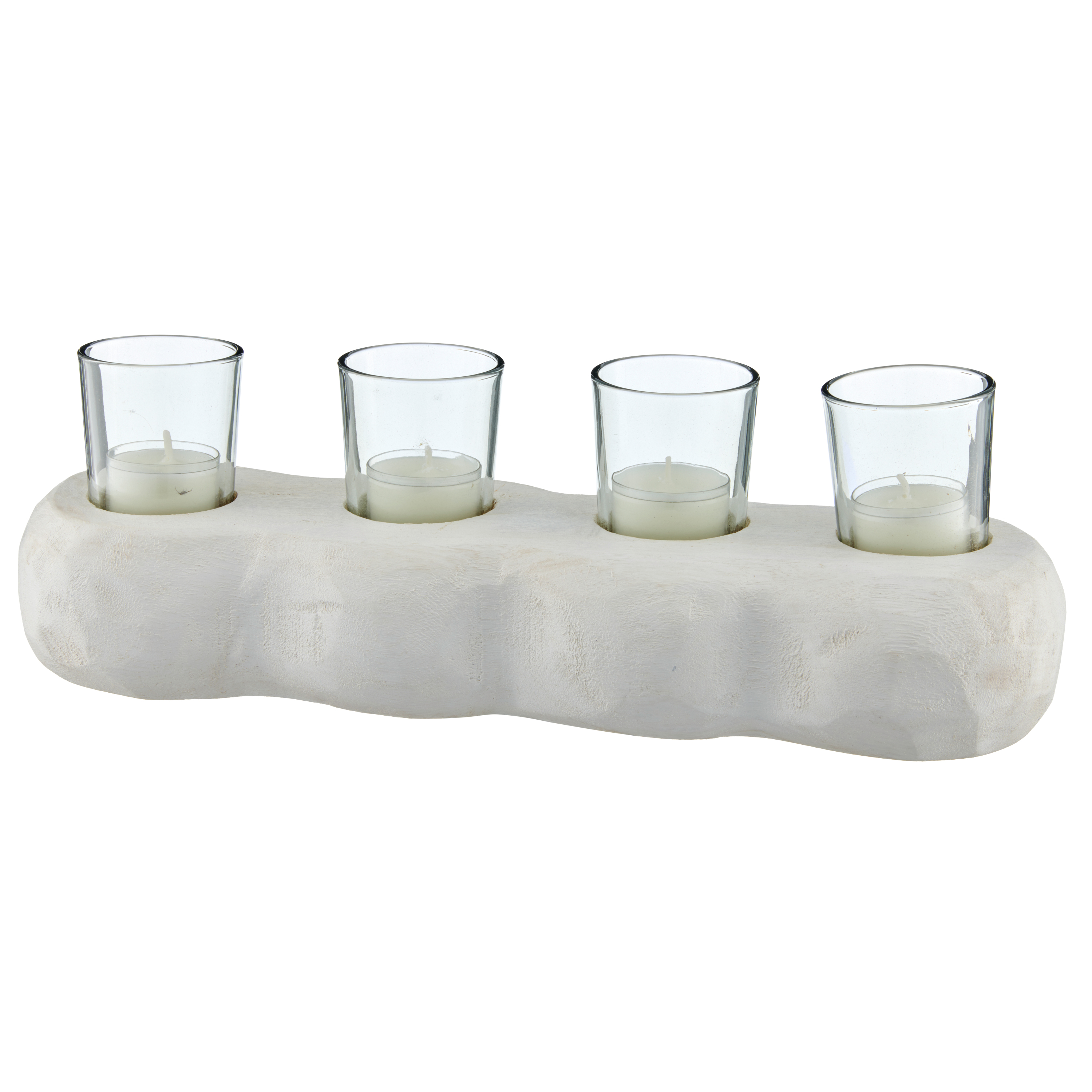 Windlicht, 4-Flg. - Holz natur, Glaseinsatz, 35x12cm