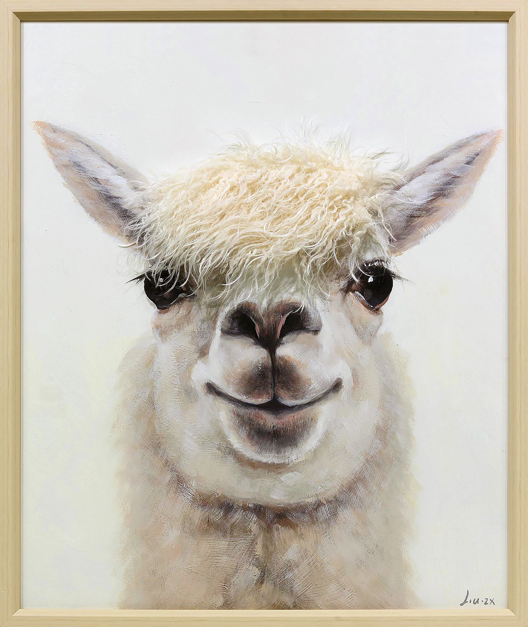 Bild "Lama Youngster", ca. 50x60 cm - Giclée auf Trägerplatte mit Kunstfell, handvered.
