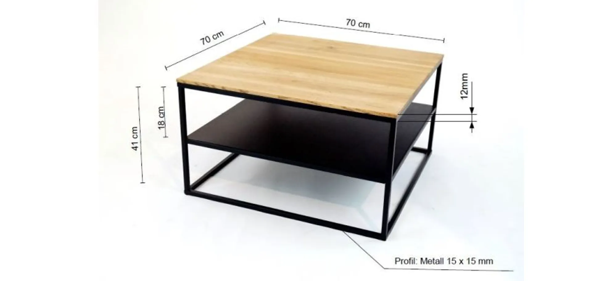 Couchtisch, Eisengestell, 70 x 70 cm - Couchtische