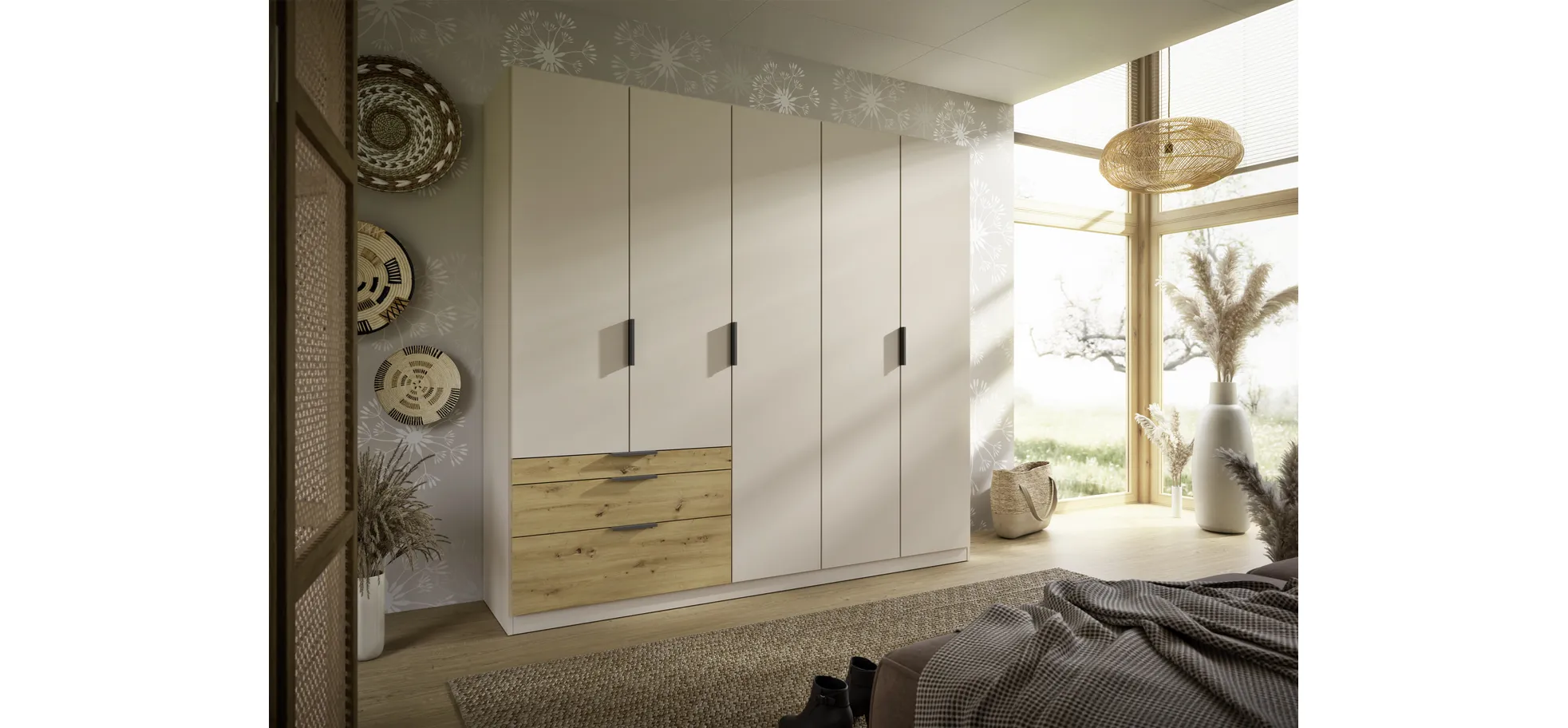 Drehtürenschrank, 5-türig, champagner - Rani