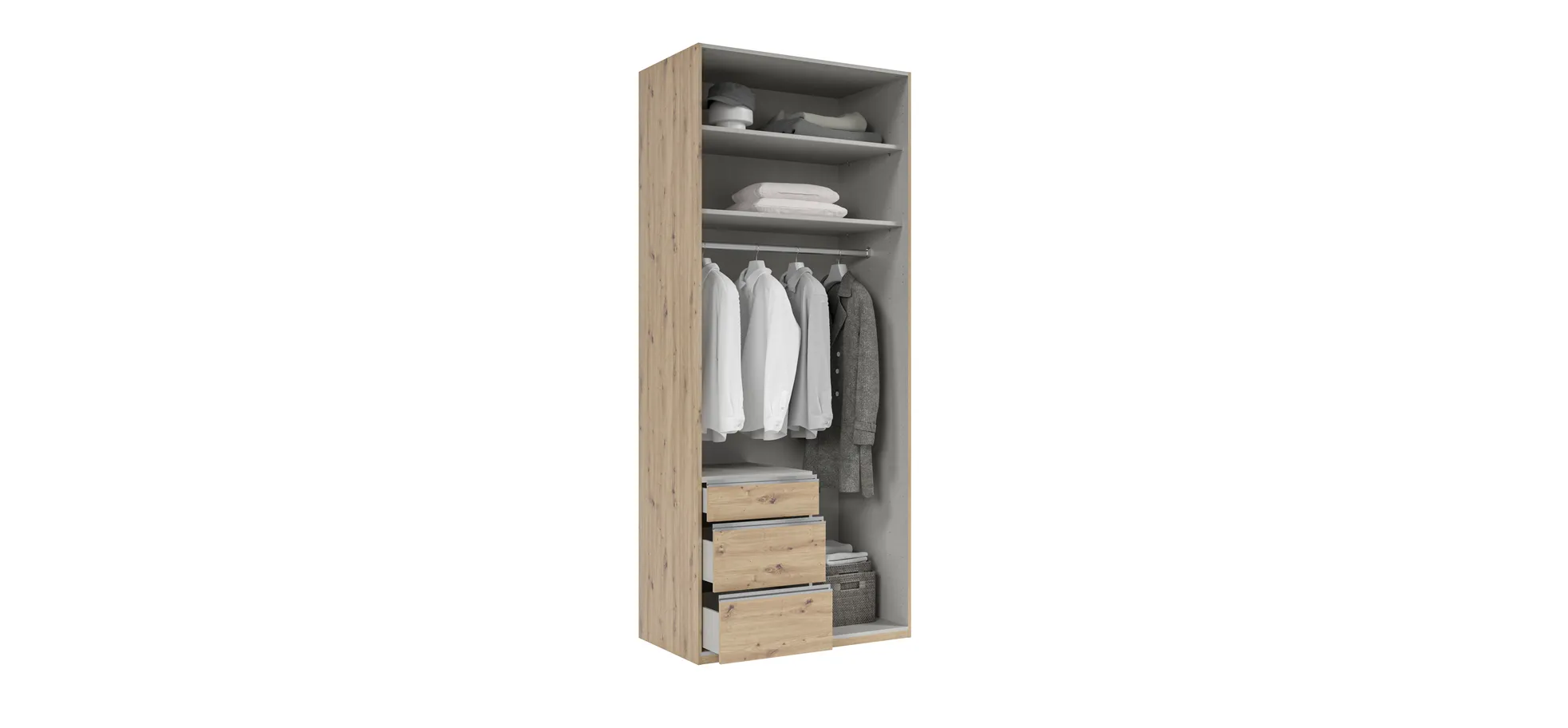 Drehtürenschrank- B ca. 100 cm, Eiche Dekor, Weiß, Spiegel