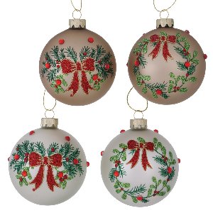 Weihnachtskugeln 4er Set; Handgemalt;  - glas lackiert, 8cm