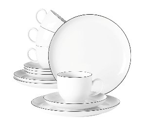 Kaffeeset Lido Black Line 12tlg. - weiß mit schwarzem Rand