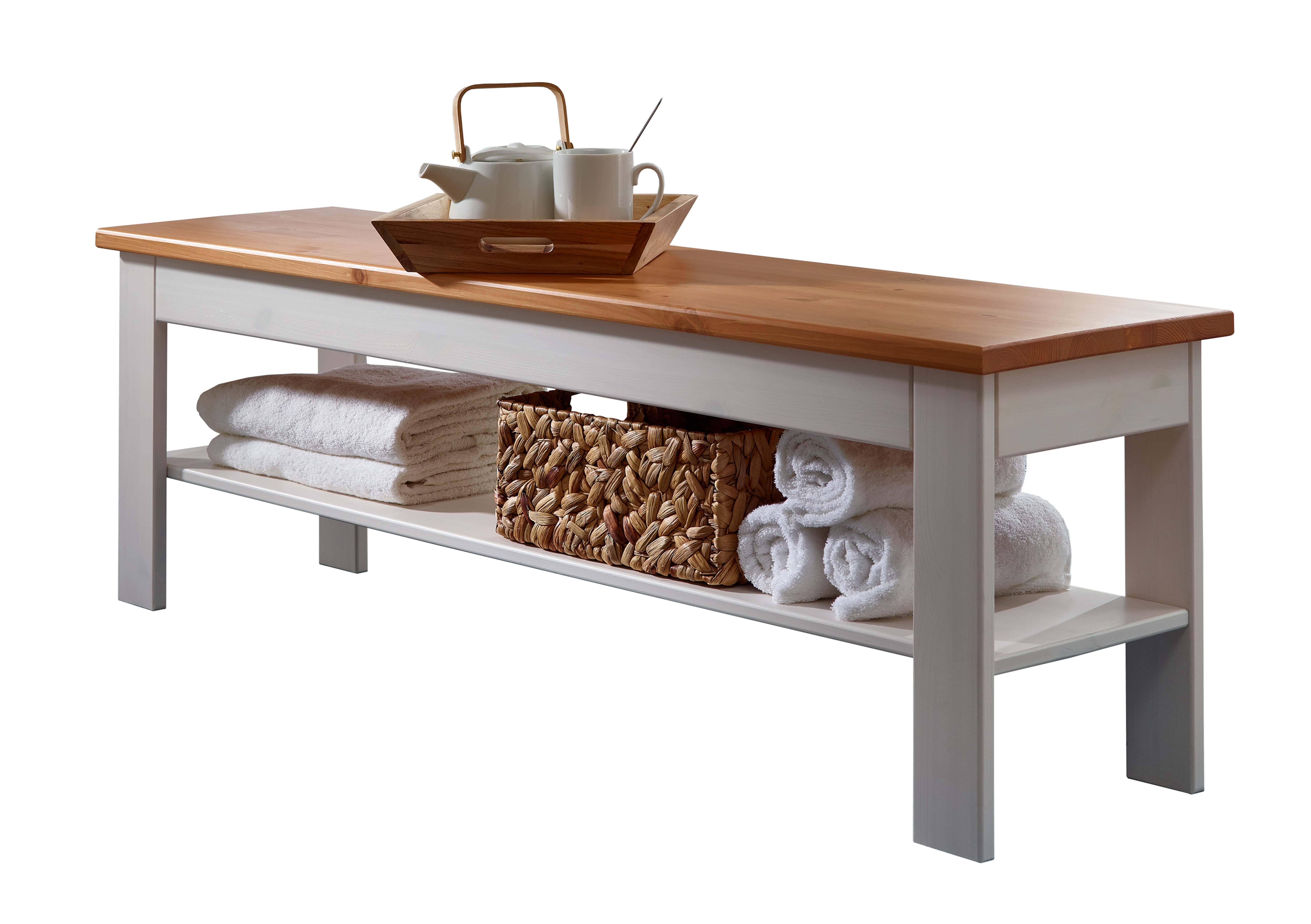 Bettbank, Kiefer massiv weiß gewachst - MYKON 282