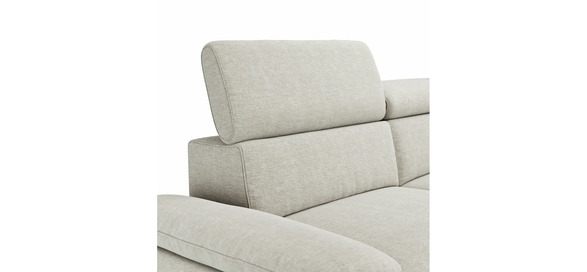 Ecksofa Felipa - 2,5-Sitzer mit Ecke rechts inkl. Kopfteil verstellbar, Stoff, Natur