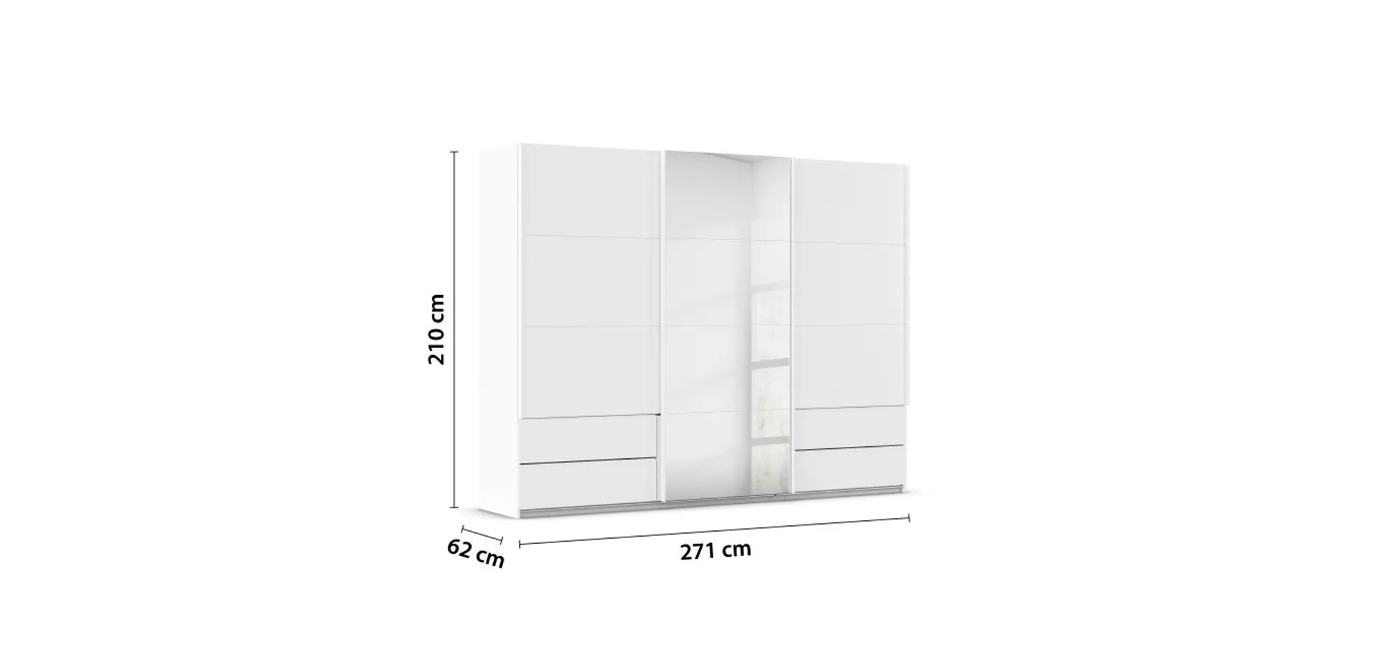 Schwebetürenschrank- B ca. 271, Weiß, Spiegel