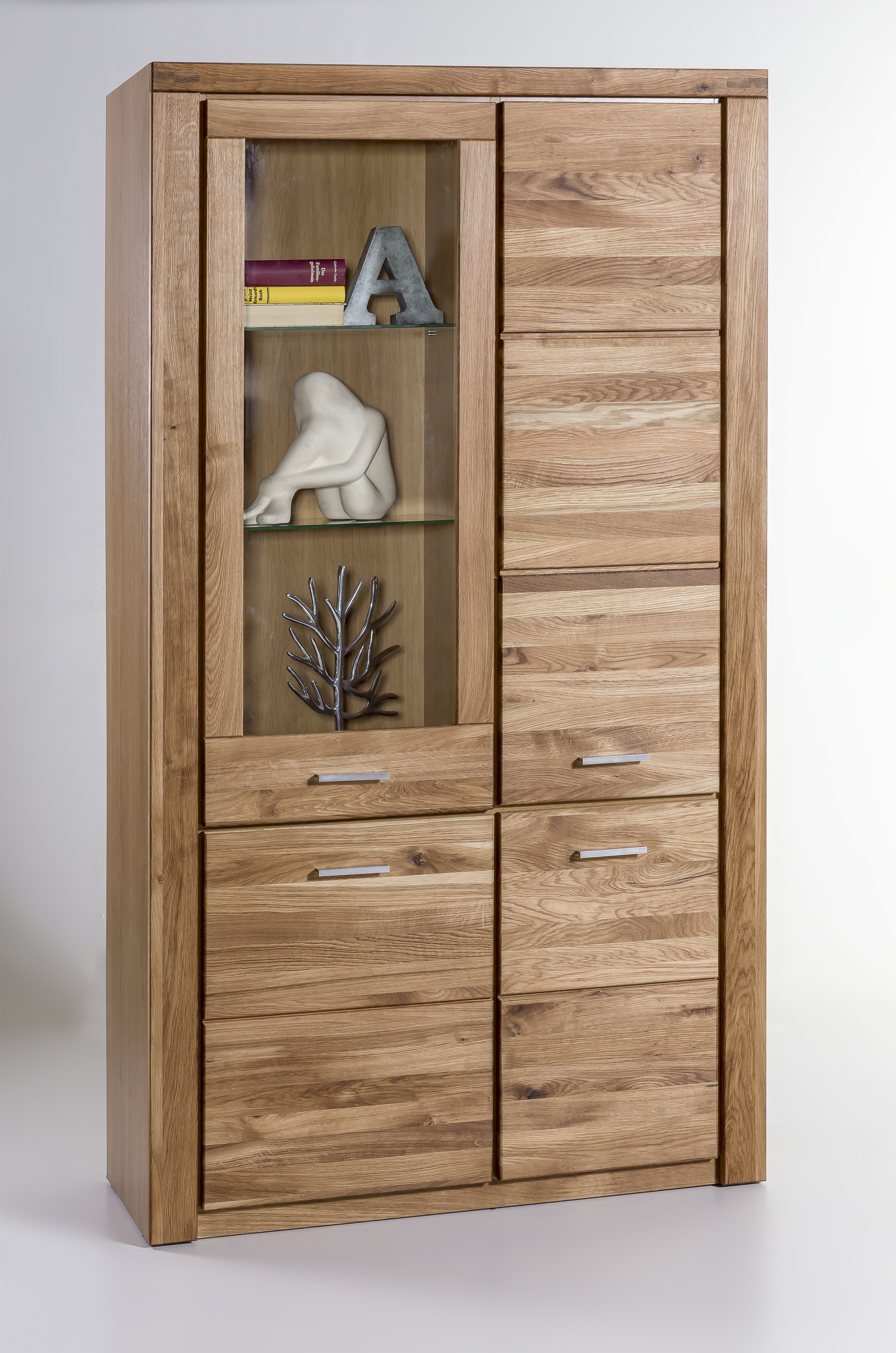 Vitrine, Eiche, 3 Holztüren, 1 Glastür - ELLINGEN