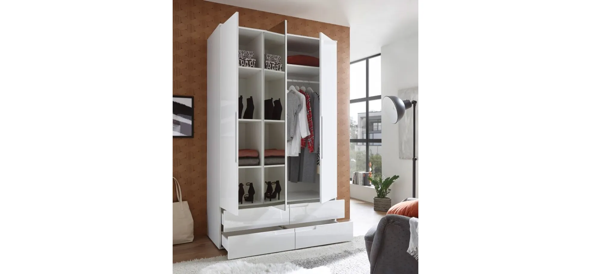 Kleiderschrank - B ca. 126 cm, Weiß