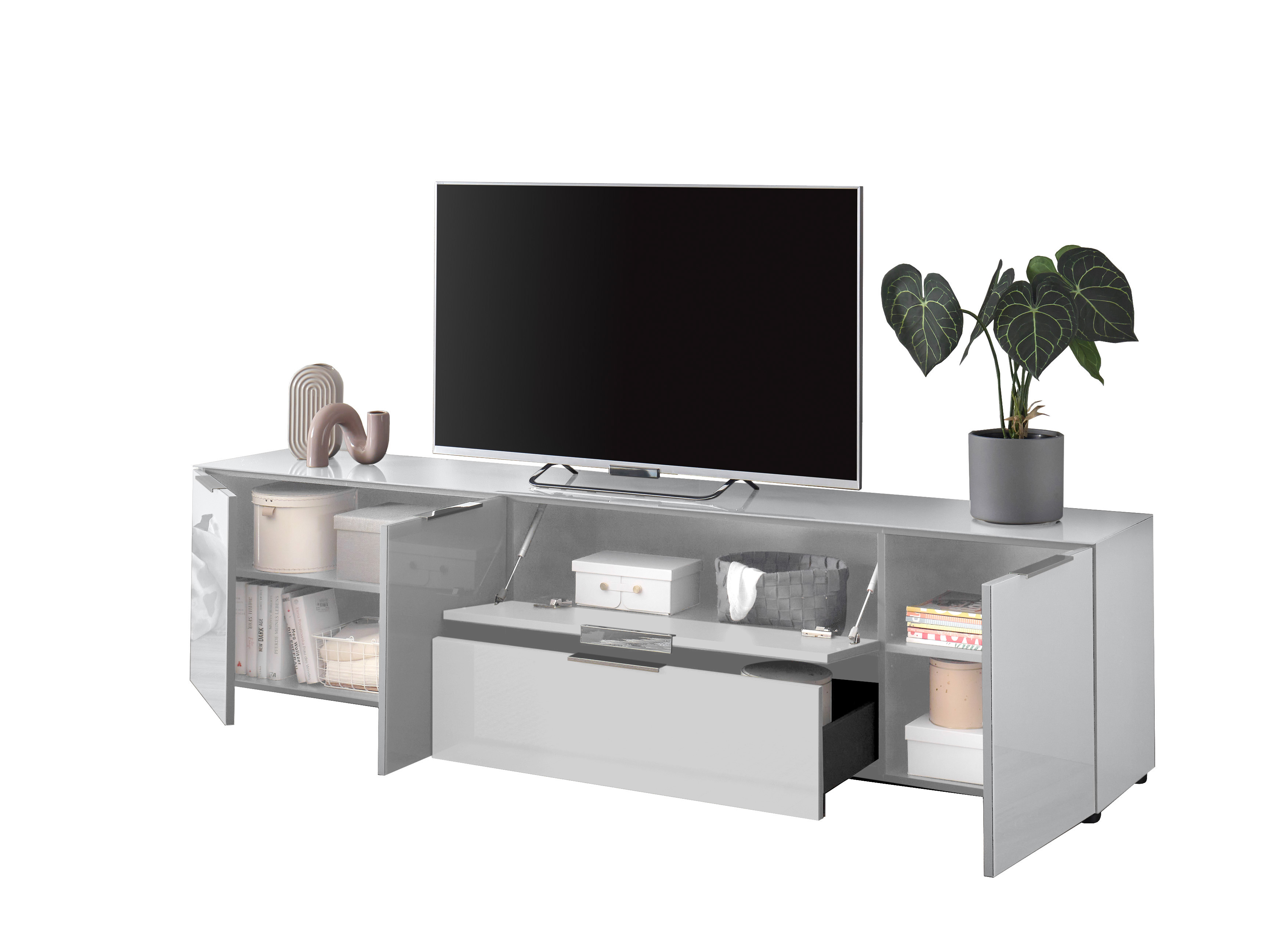 Lowboard 7, weiß mit Glas - MyStyle 2044