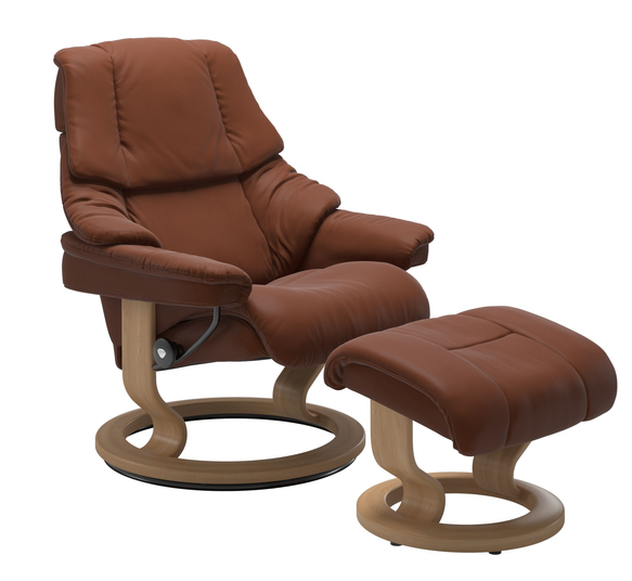 Sessel mit Hocker, Leder Copper - Reno