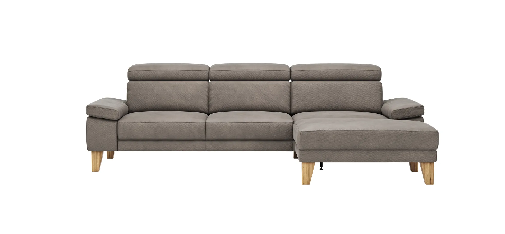 Ecksofa Hudson - 2,5-Sitzer mit Longchair rechts inkl. Kopfteil verstellbar, Stoff, Steingrau