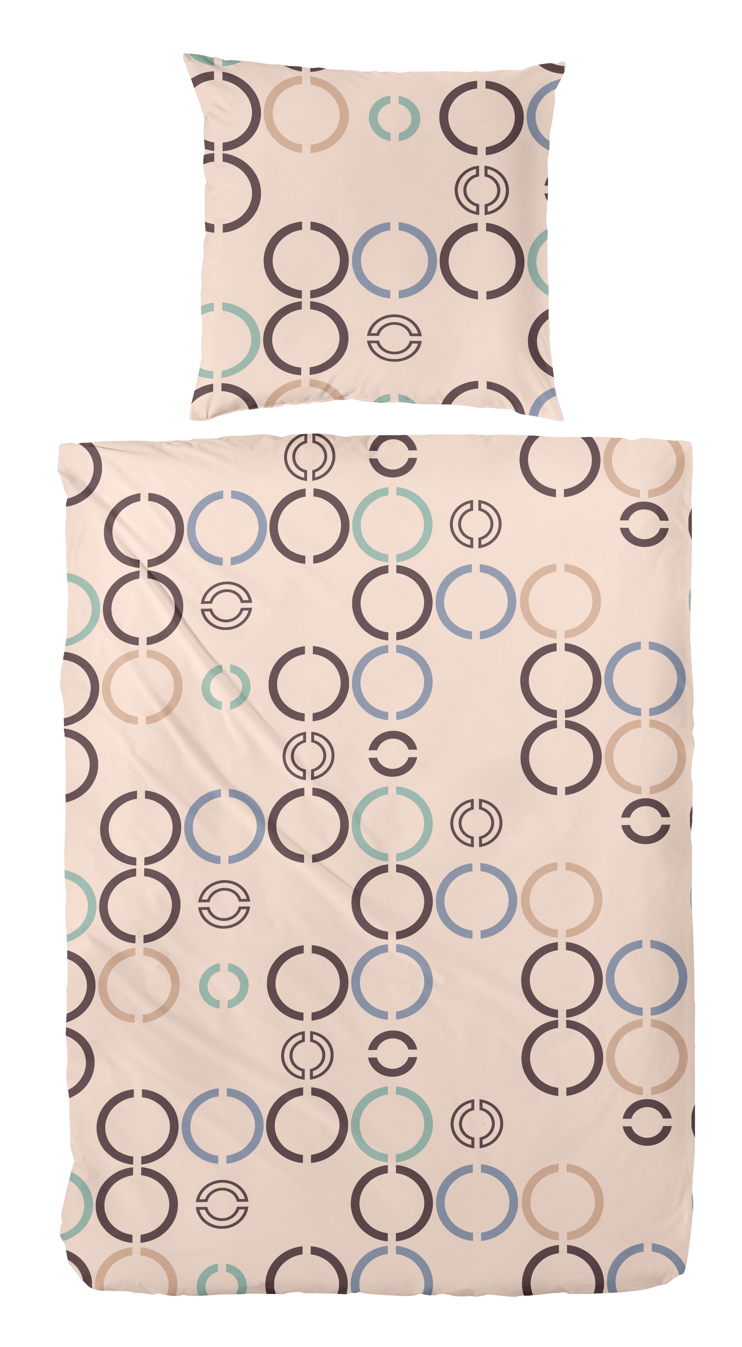 Mako-Satin-Bettwäsche, 155x220cm, beige-blau - 100% Baumwolle