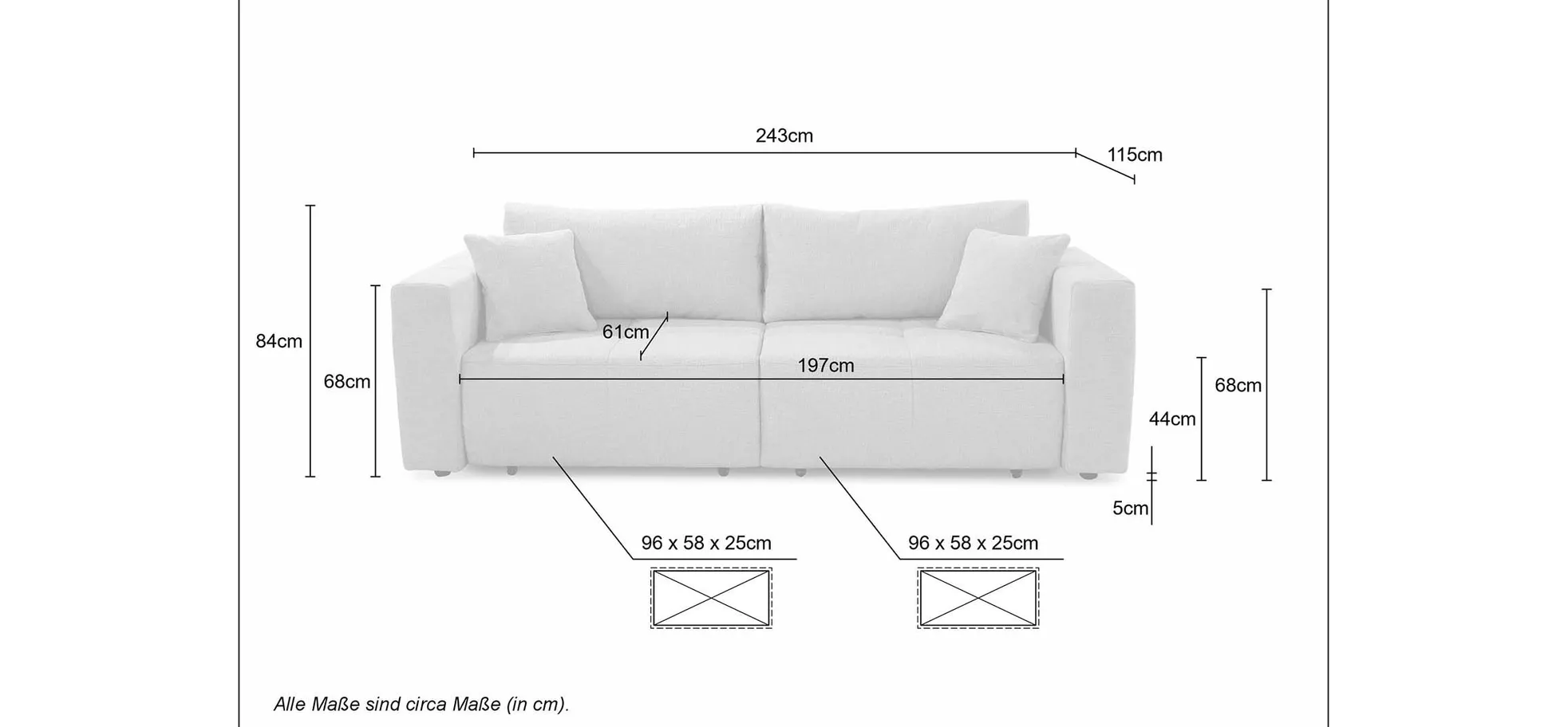 Megasofa Juless, mit Liegefläche, - Juless
