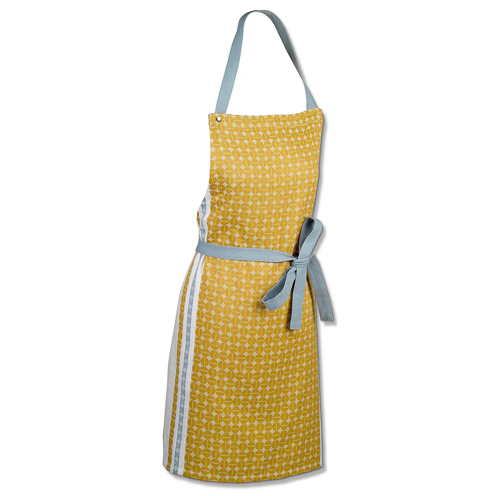 Schürze Svea 67x80 cm - 100%Baumwolle currygelb/frostblau Muster