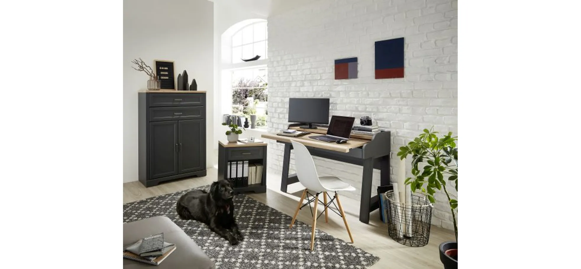 Konsol-/Homeoffice-Tisch - LB ca. 120x53 cm, Graphit, Artisan Eiche Nachbildung