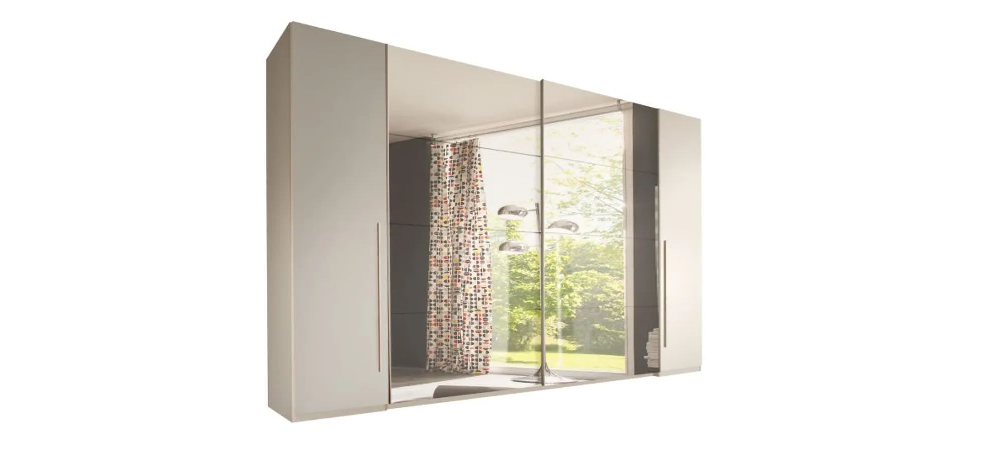 Schwebe-/Drehtürenschrank- B ca. 270 cm, Weiß, Spiegel