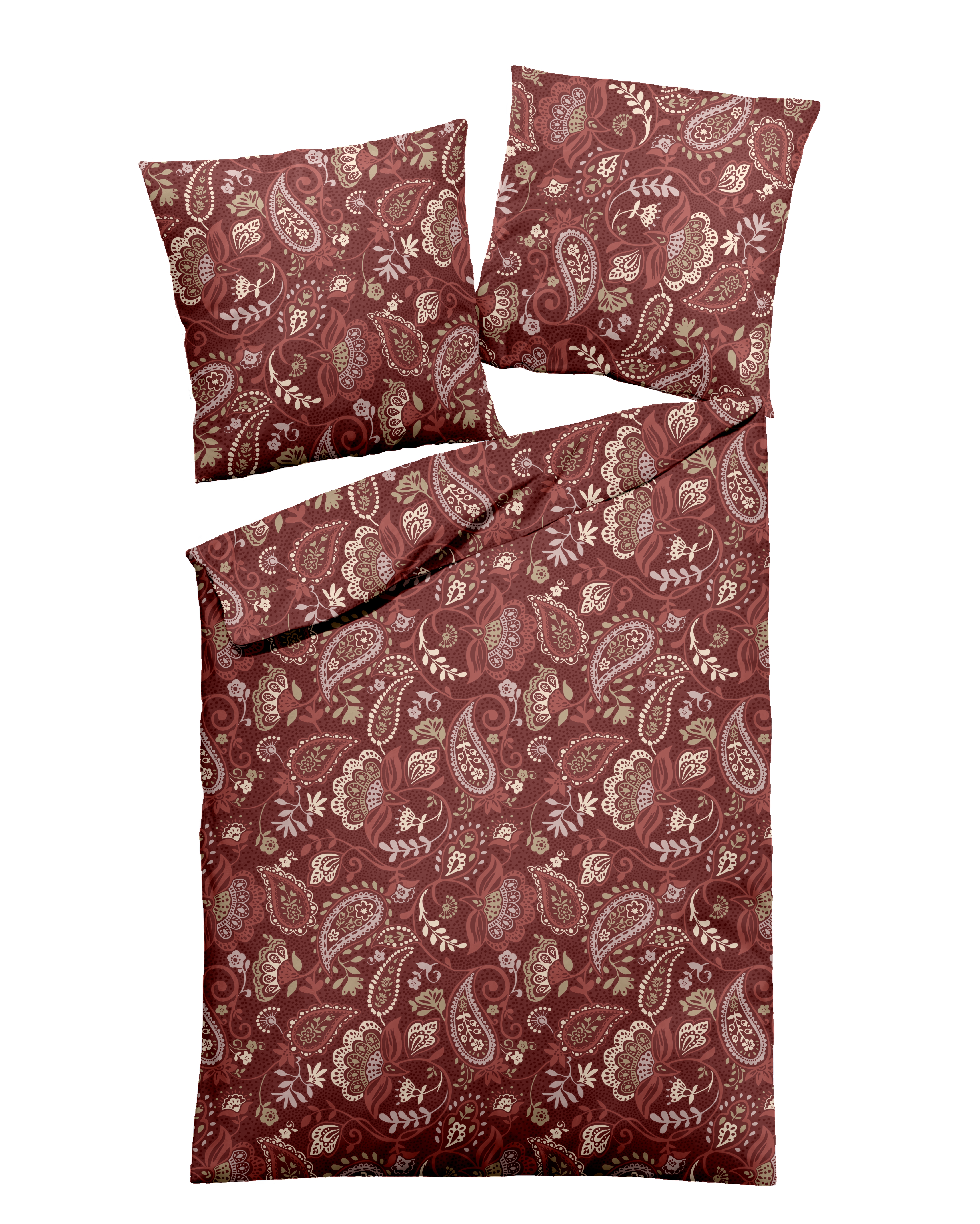 CASEA Mako-Satin-Bettwäsche - Maines,135x200cm, rot, Paisley