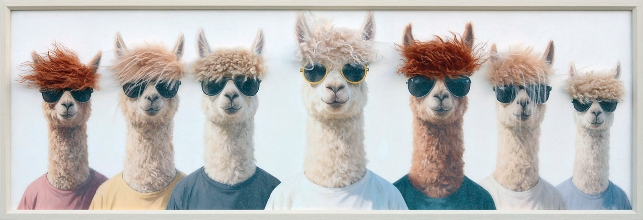 Bild "The Lama Pacos", ca. 40x120 cm - Giclée auf Trägerplatte mit Kunstfell, handvered.
