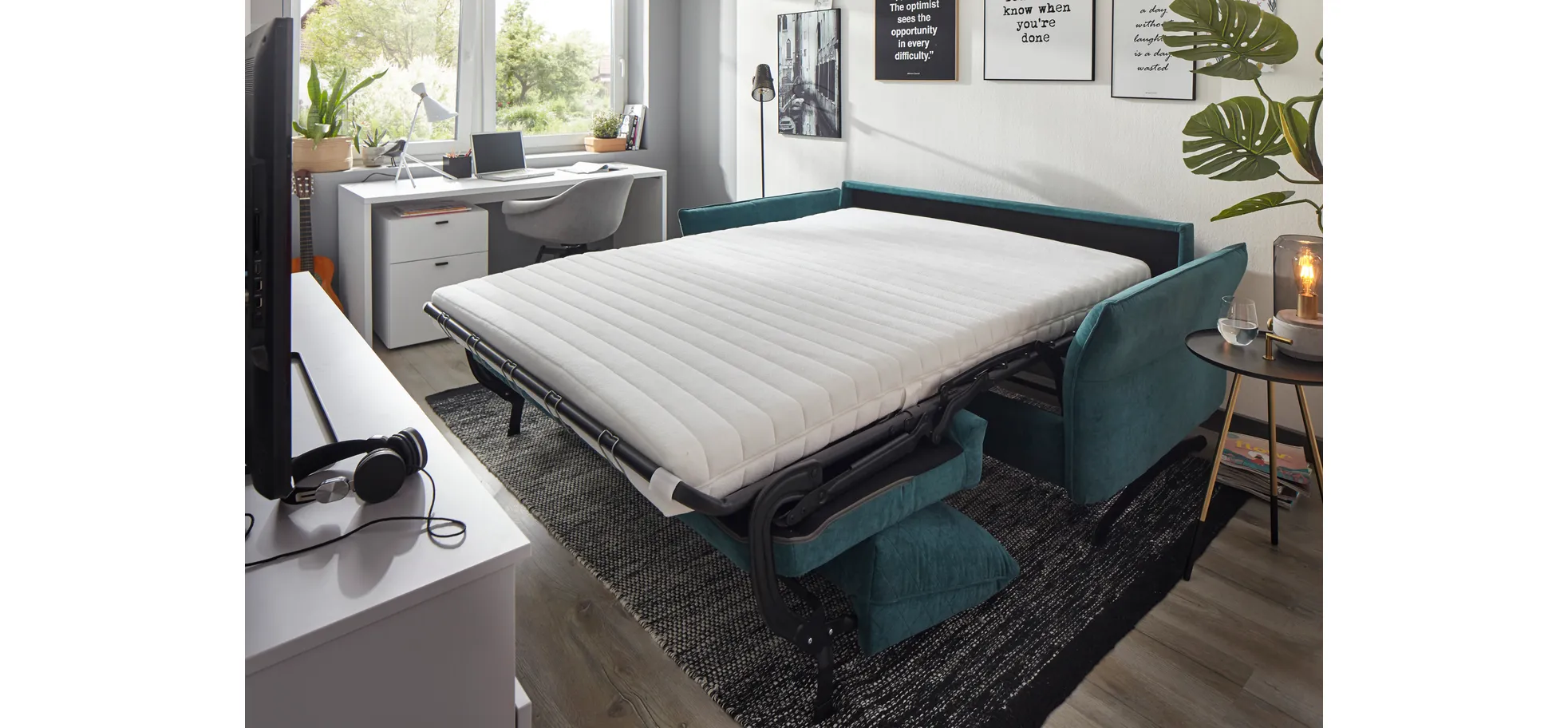 Sofa Melida - 2-Sitzer inkl. Schlaffunktion, Stoff, Smaragd