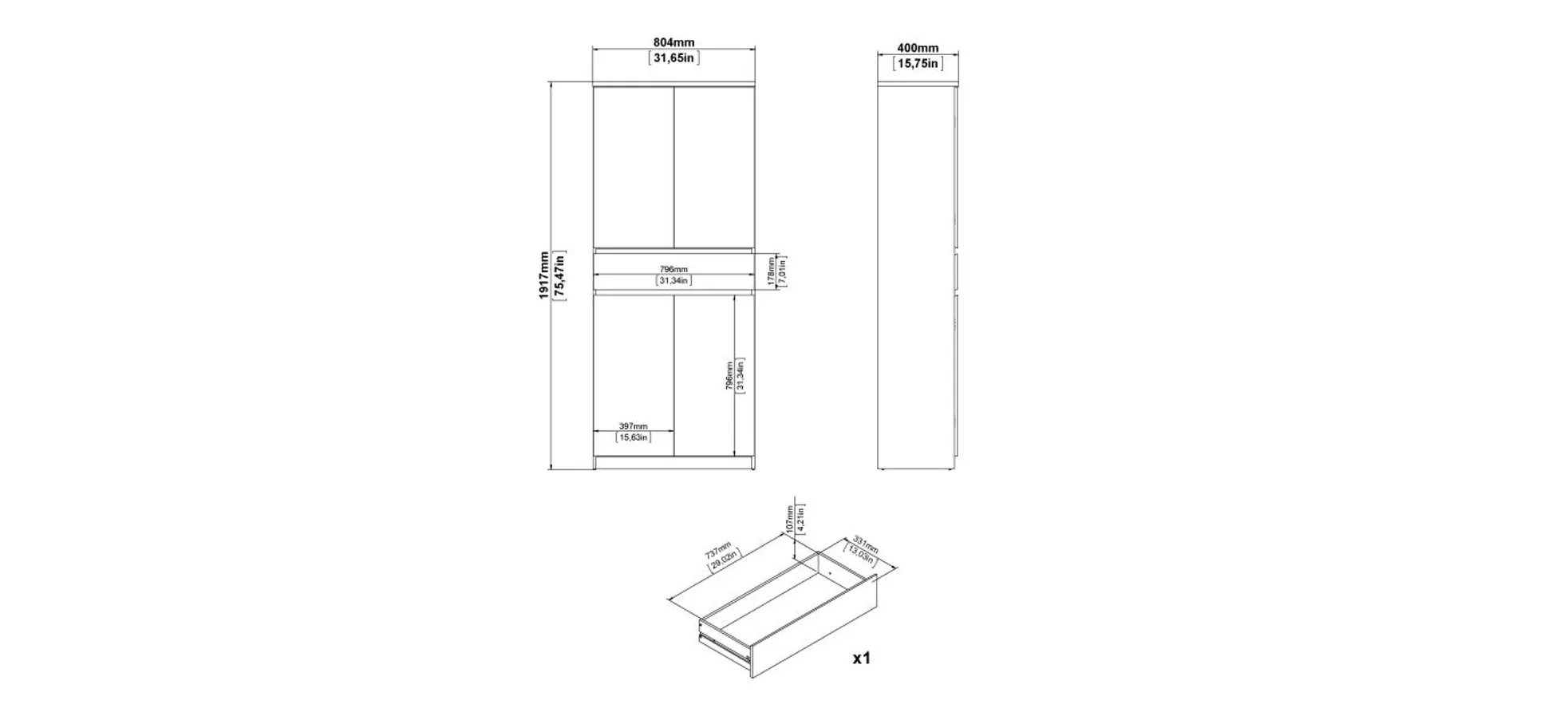 Schuhschrank - B ca. 81 cm, Jackson Hickory Nachbildung, Weiß