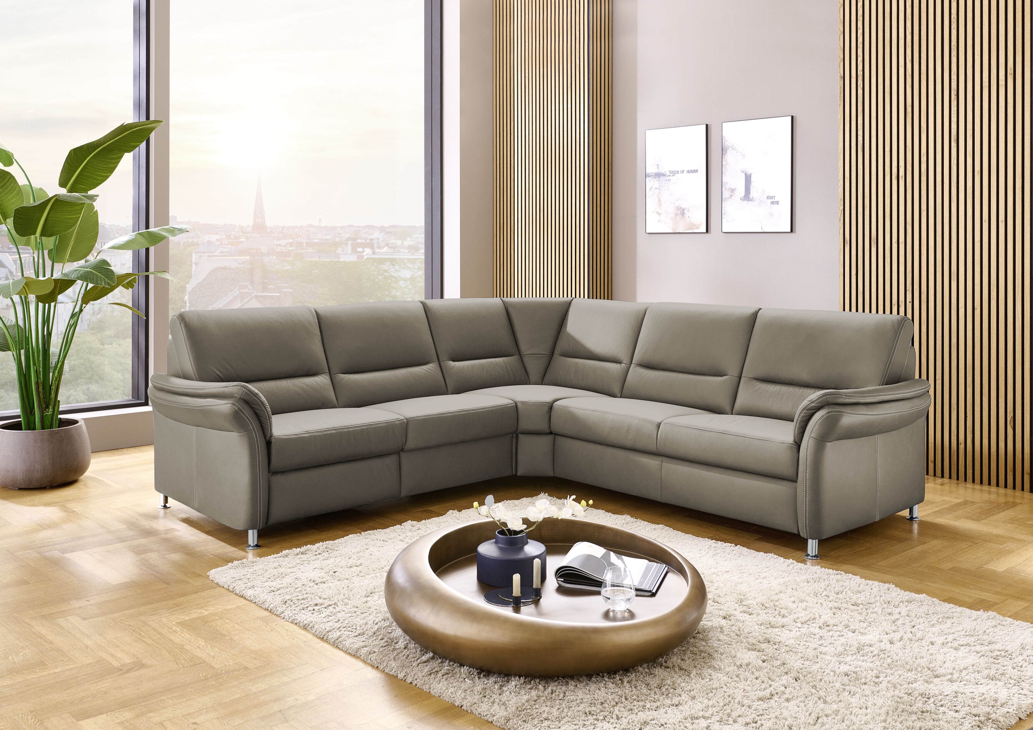 Ecksofa, Leder grau, Sitz Kaltschaum - KS 4953