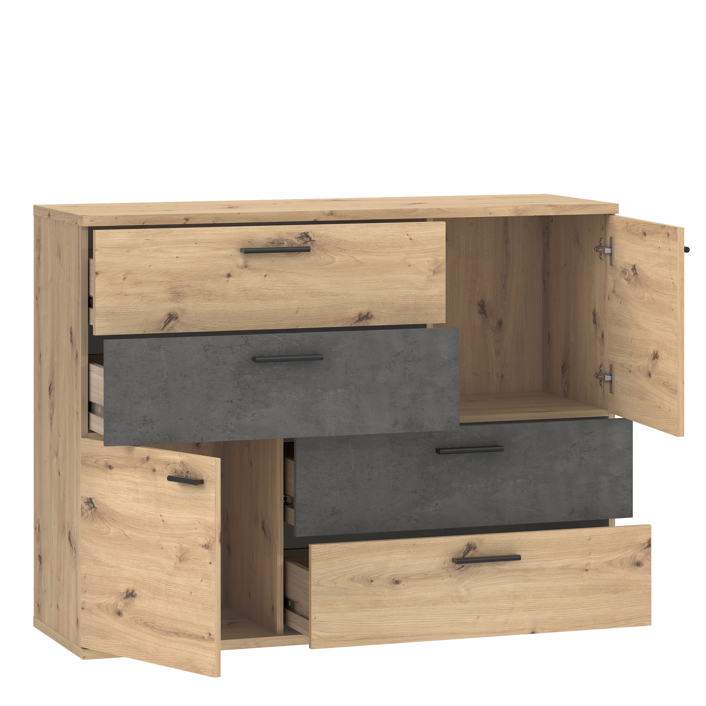 Kommode, Artisan Eiche, Dunkelgrau - Fadia