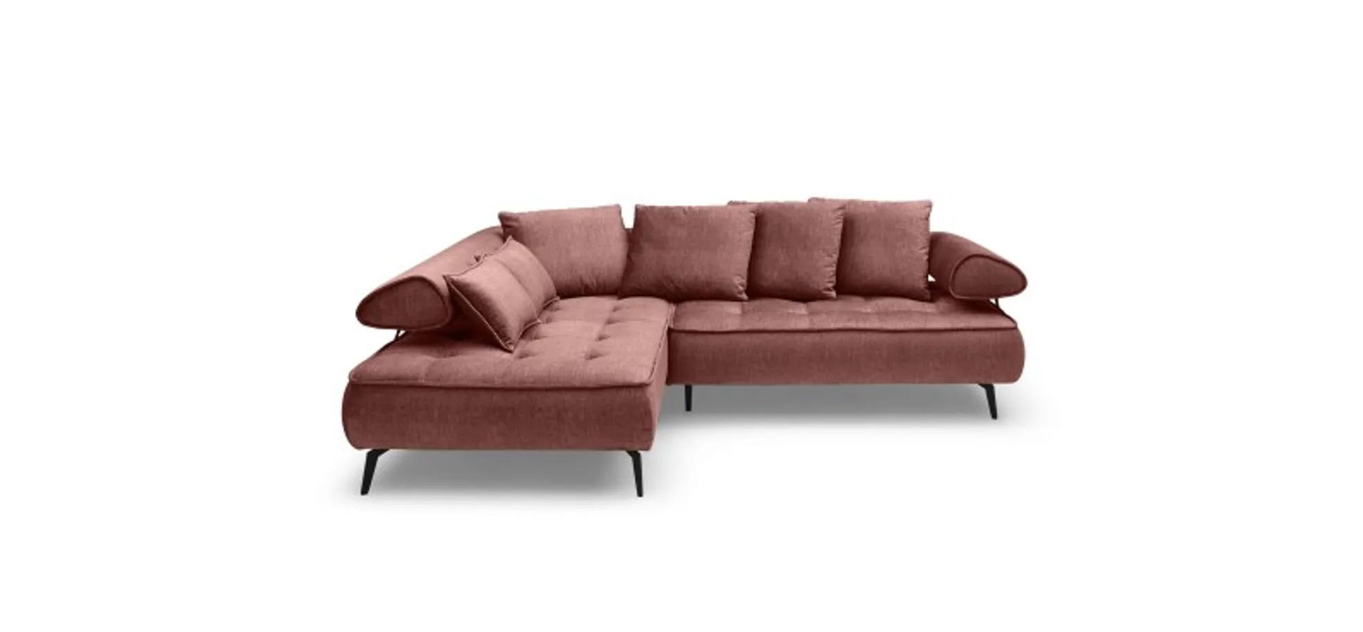 Ecksofa - Ecke links, 2-Sitzer inkl. Schlaffunktion, Relaxfunktion, Stoff, Koralle