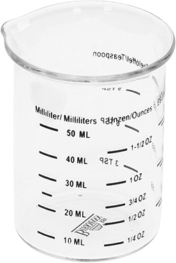Messbecher Glas - mit Skalierung für Mililiter, Teelöffel
