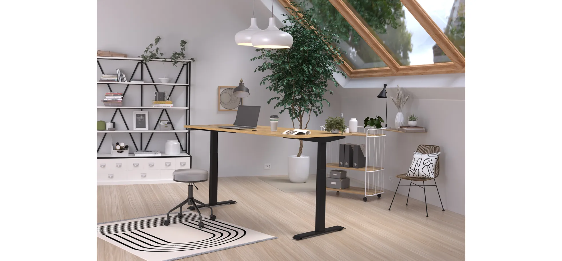 Schreibtisch GELI - höhenverstellbar, LB ca. 180x80 cm, Eiche Nachbildung, Schwarz