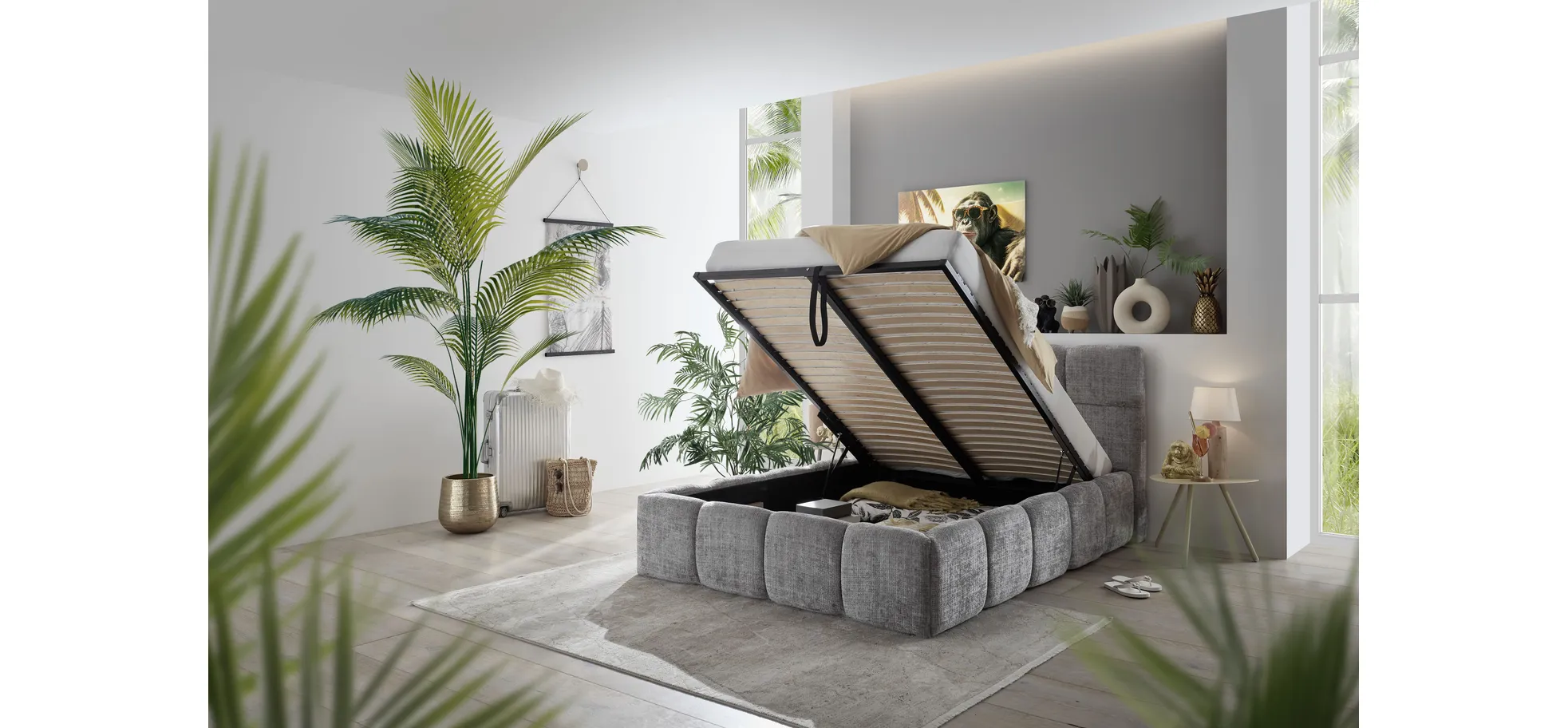 Bettgestell, Stoff Grau  - Sandrin R