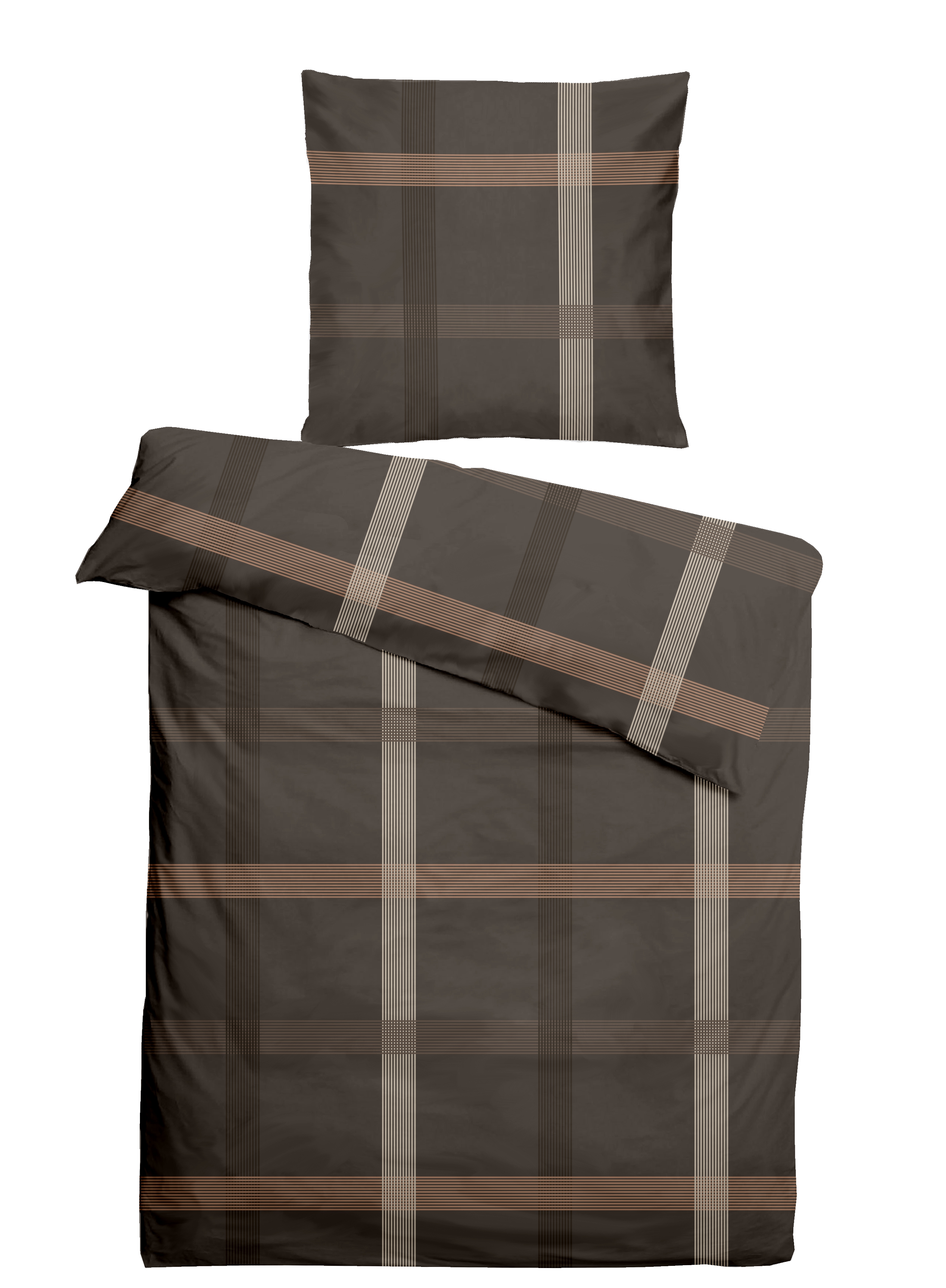 CASEA Mako-Satin-Bettwäsche - Georgias,135x200cm, braun, kariert