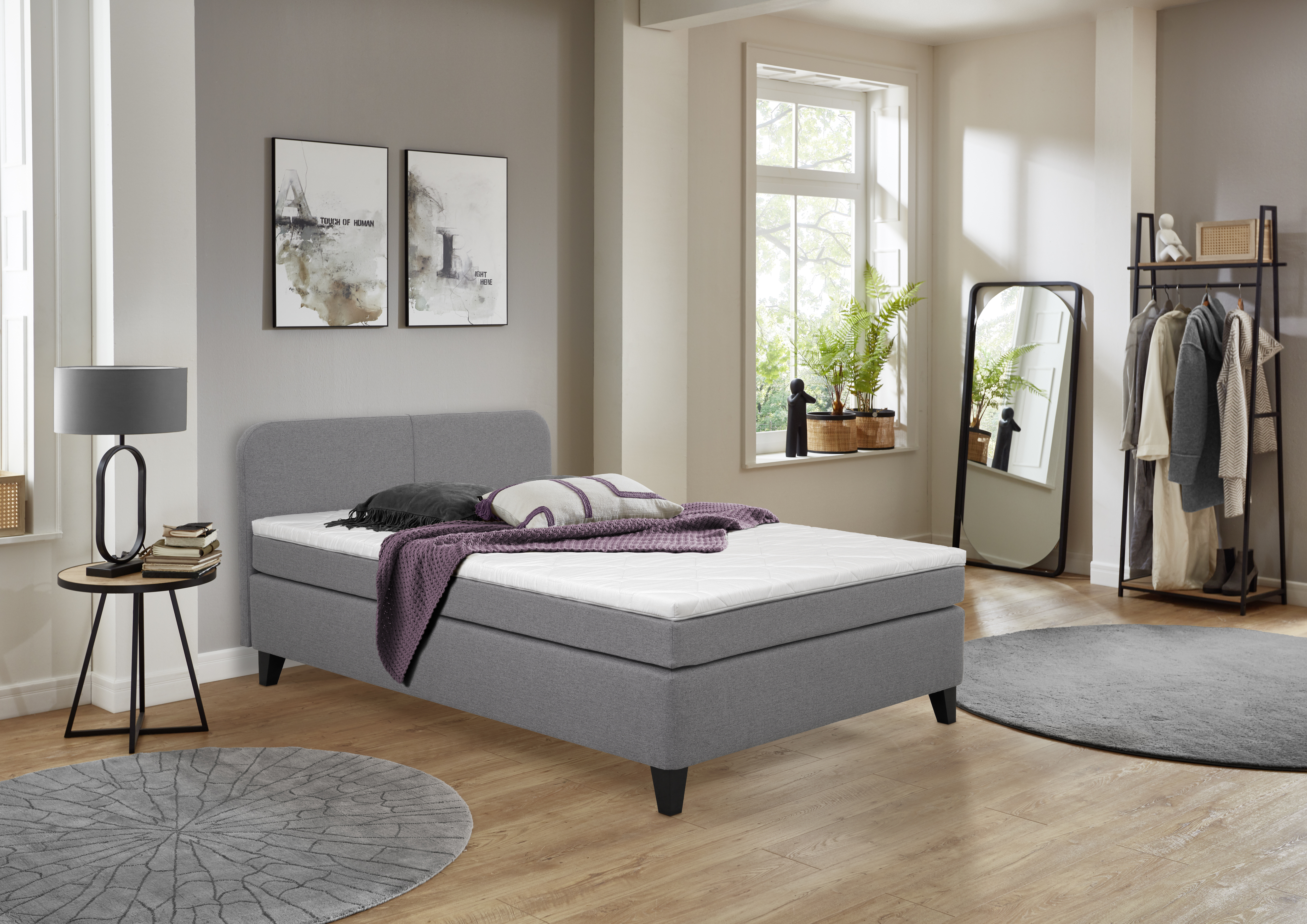 Boxspringbett, grau, mit Topper, 140x200  - MyStyle 3084