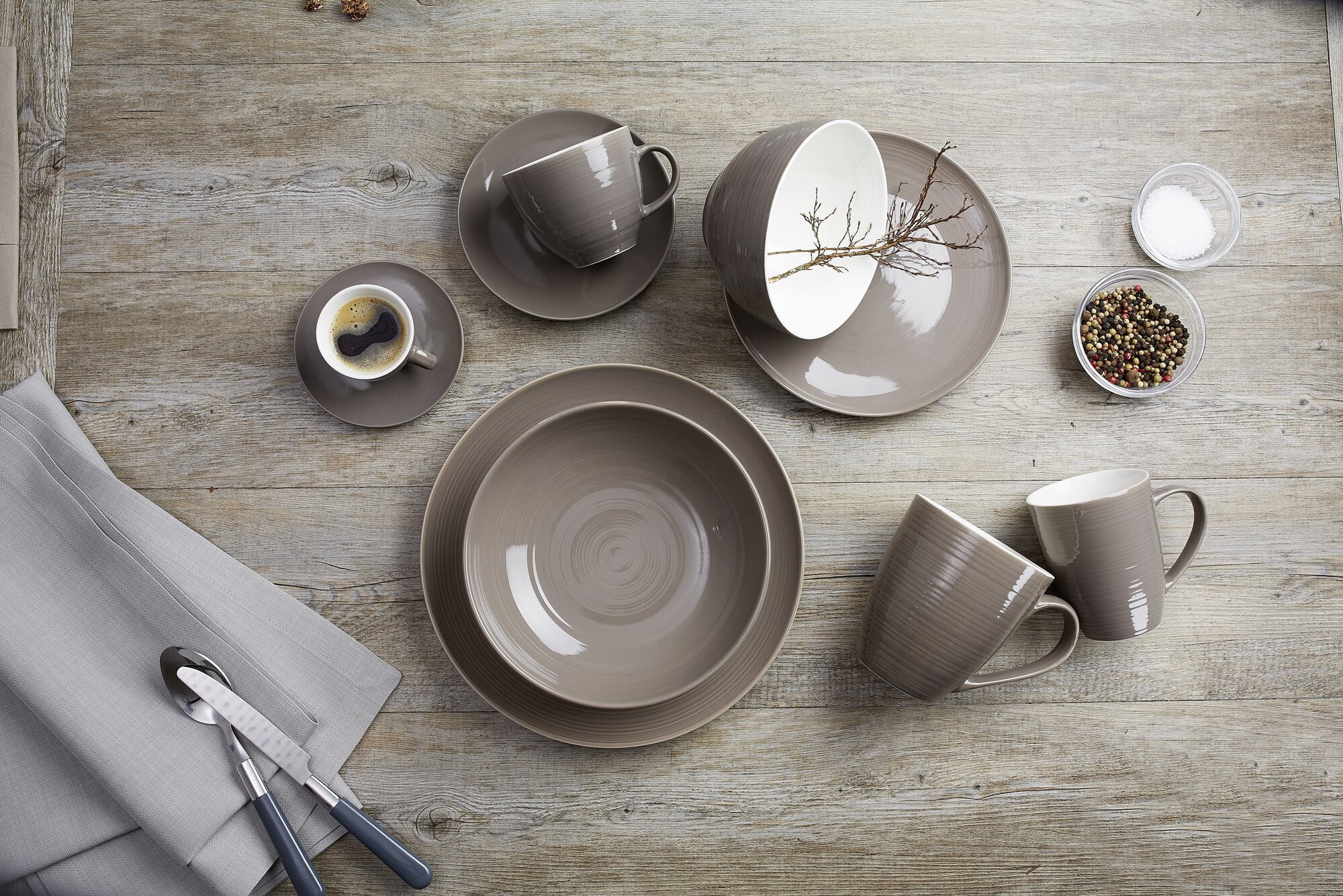 Suppenteller Suomi Taupe 20 cm - Porzellan, spülmaschinenfest, rund, braun