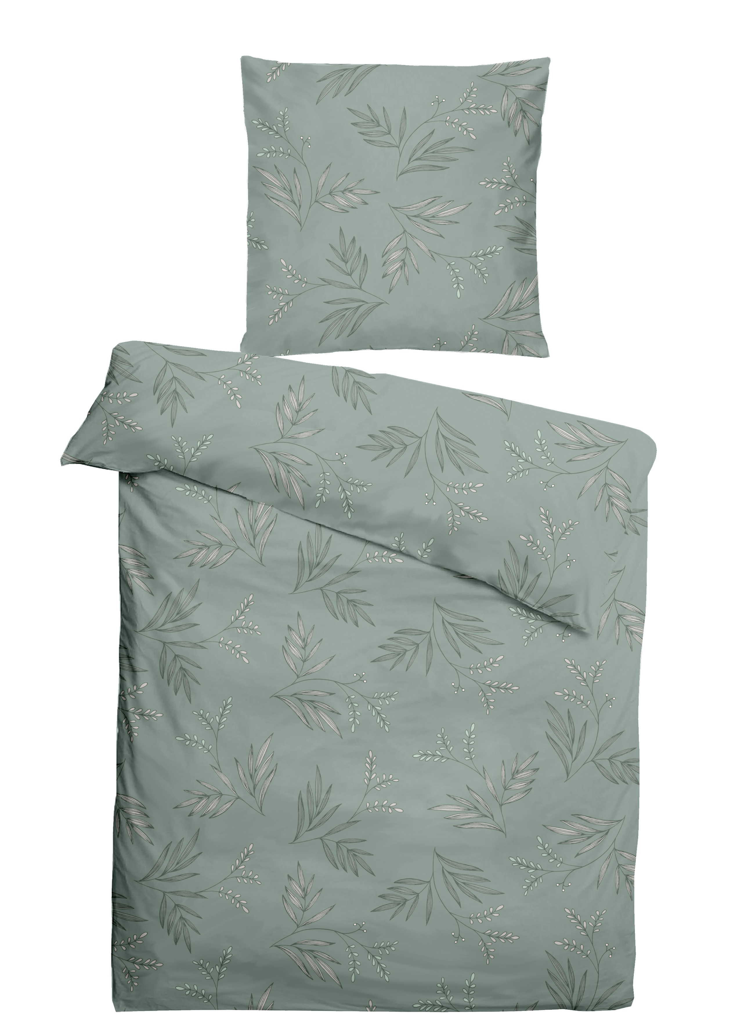 CASEA Mako-Satin-Bettwäsche - Miamis,155x220cm, salbeigrün